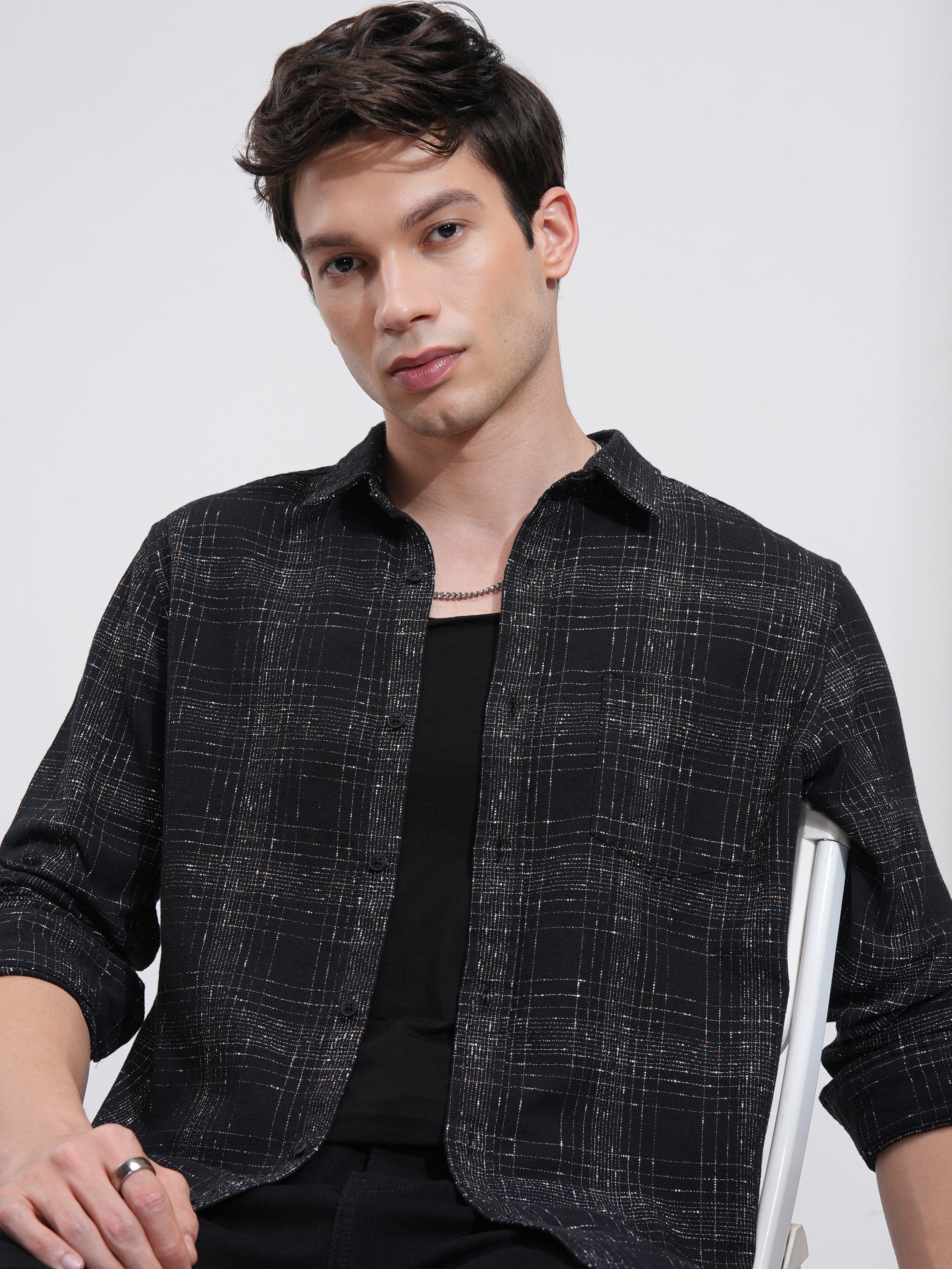 Highlander Men Black Checked Slim Fit Casual Shirt - Black - Image 1