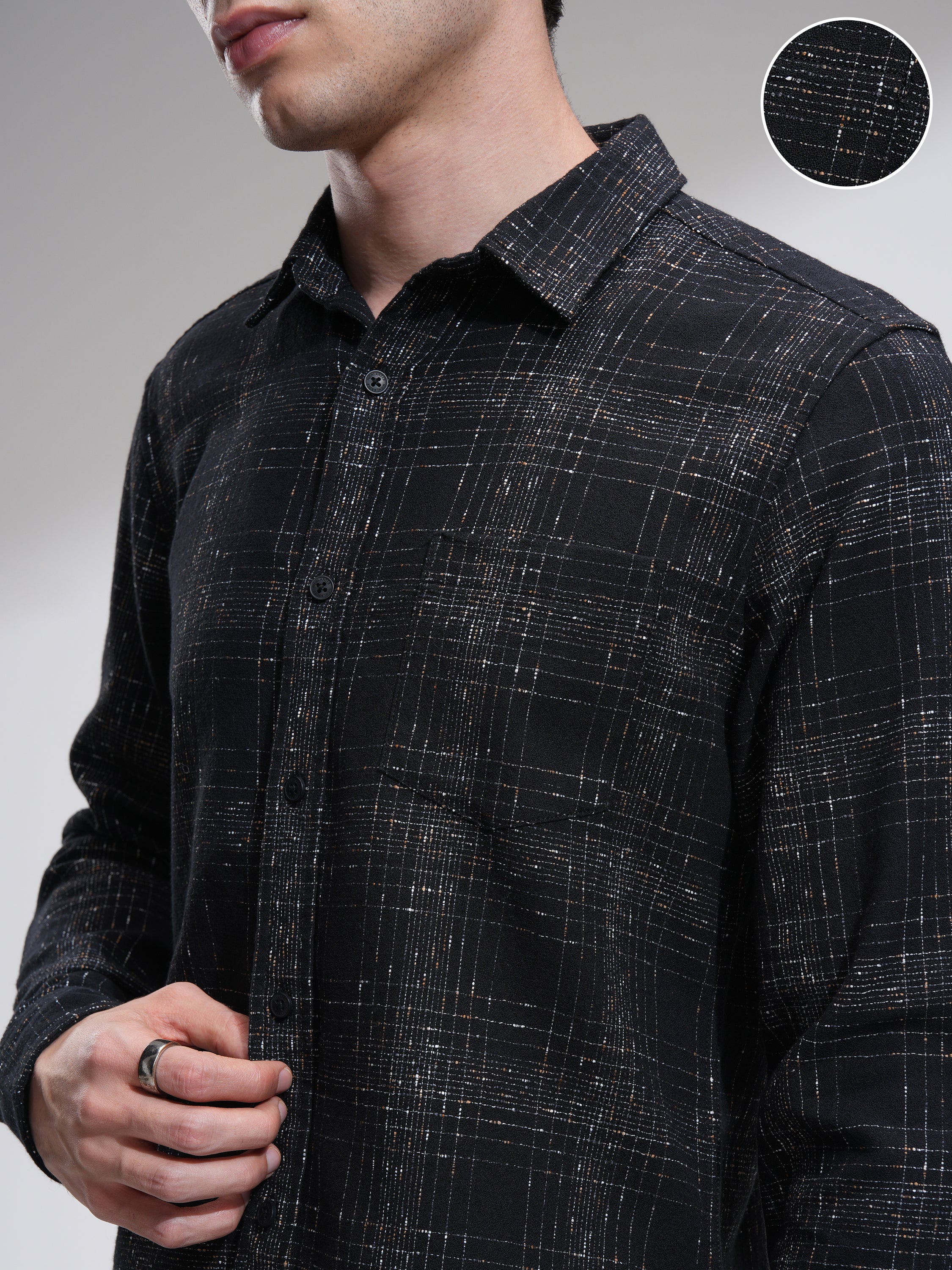 Highlander Men Black Checked Slim Fit Casual Shirt - Black - Image 5