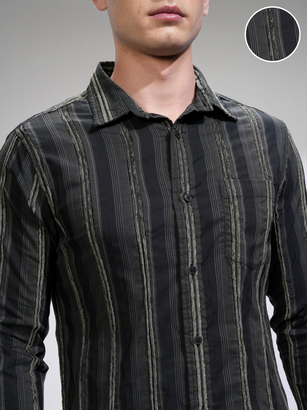 Highlander Men Black Striped Slim Fit Casual Shirt - Black - Image 5