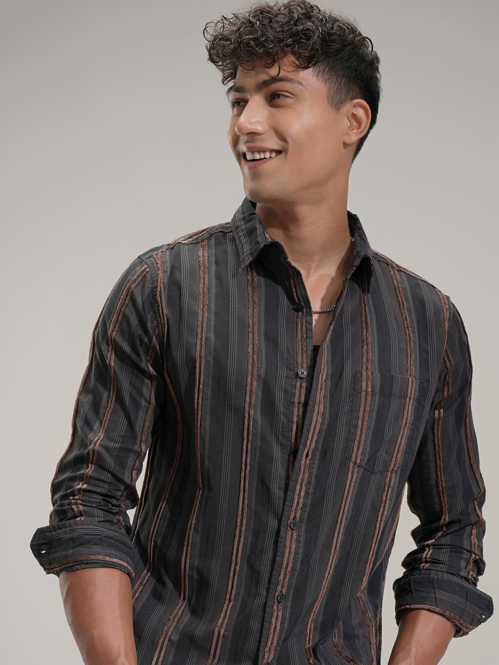 Highlander Men Black Striped Slim Fit Casual Shirt - Black - Image 1