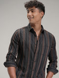 Highlander Men Black Striped Slim Fit Casual Shirt - Black - Image 1