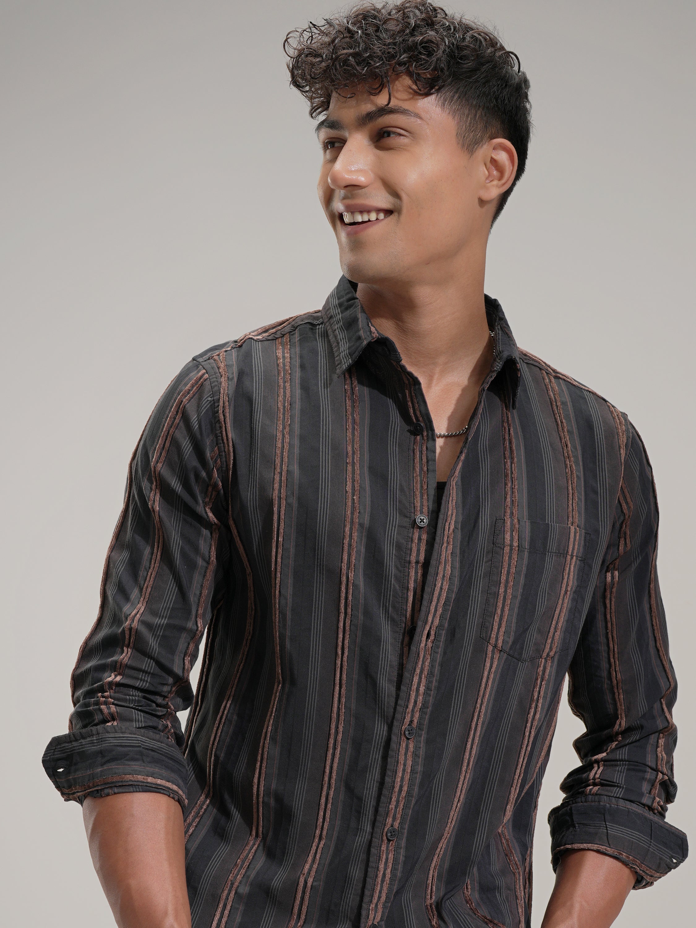Highlander Men Black Striped Slim Fit Casual Shirt - Black - Image 1