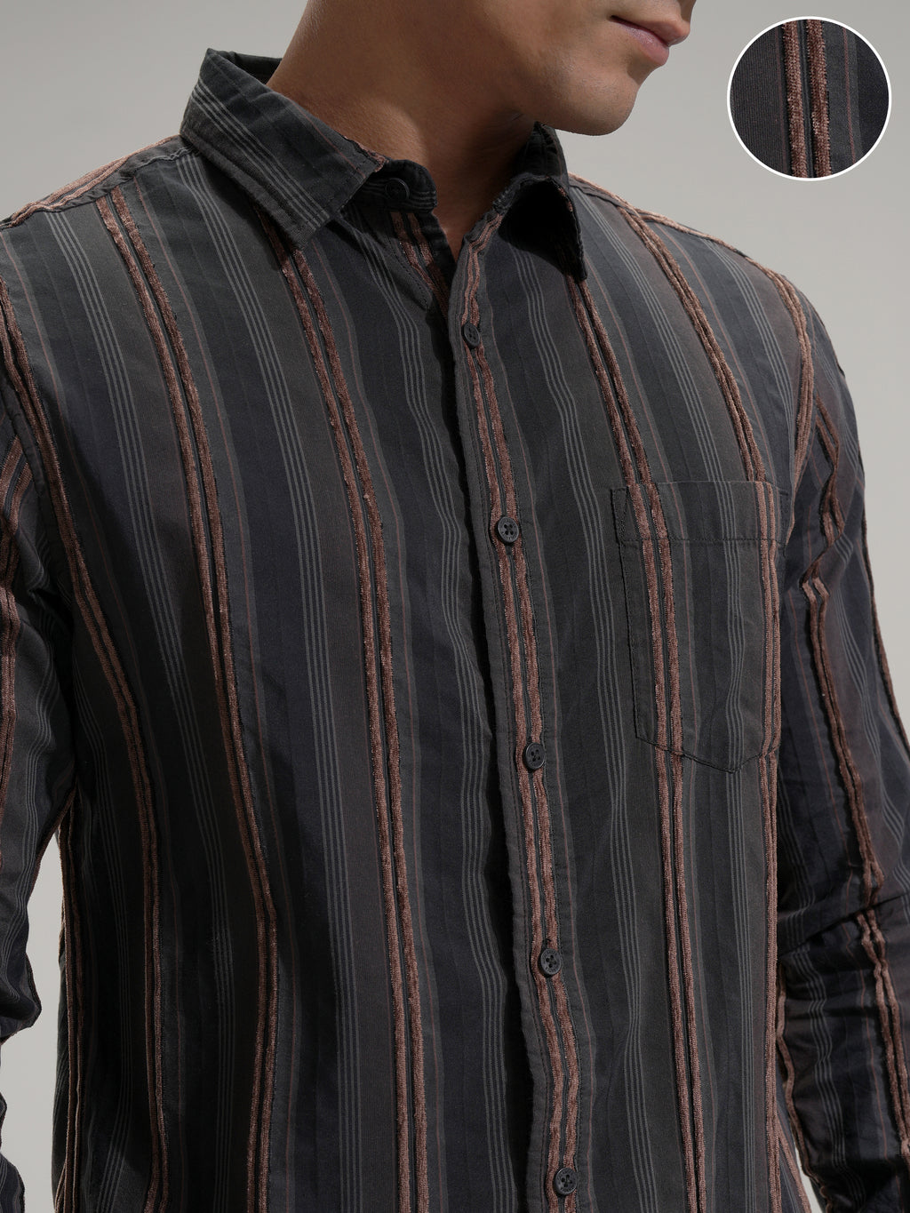 Highlander Men Black Striped Slim Fit Casual Shirt - Black - Image 5