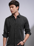 Highlander Men Black Textured Slim Fit Casual Shirt - Black - Image 1