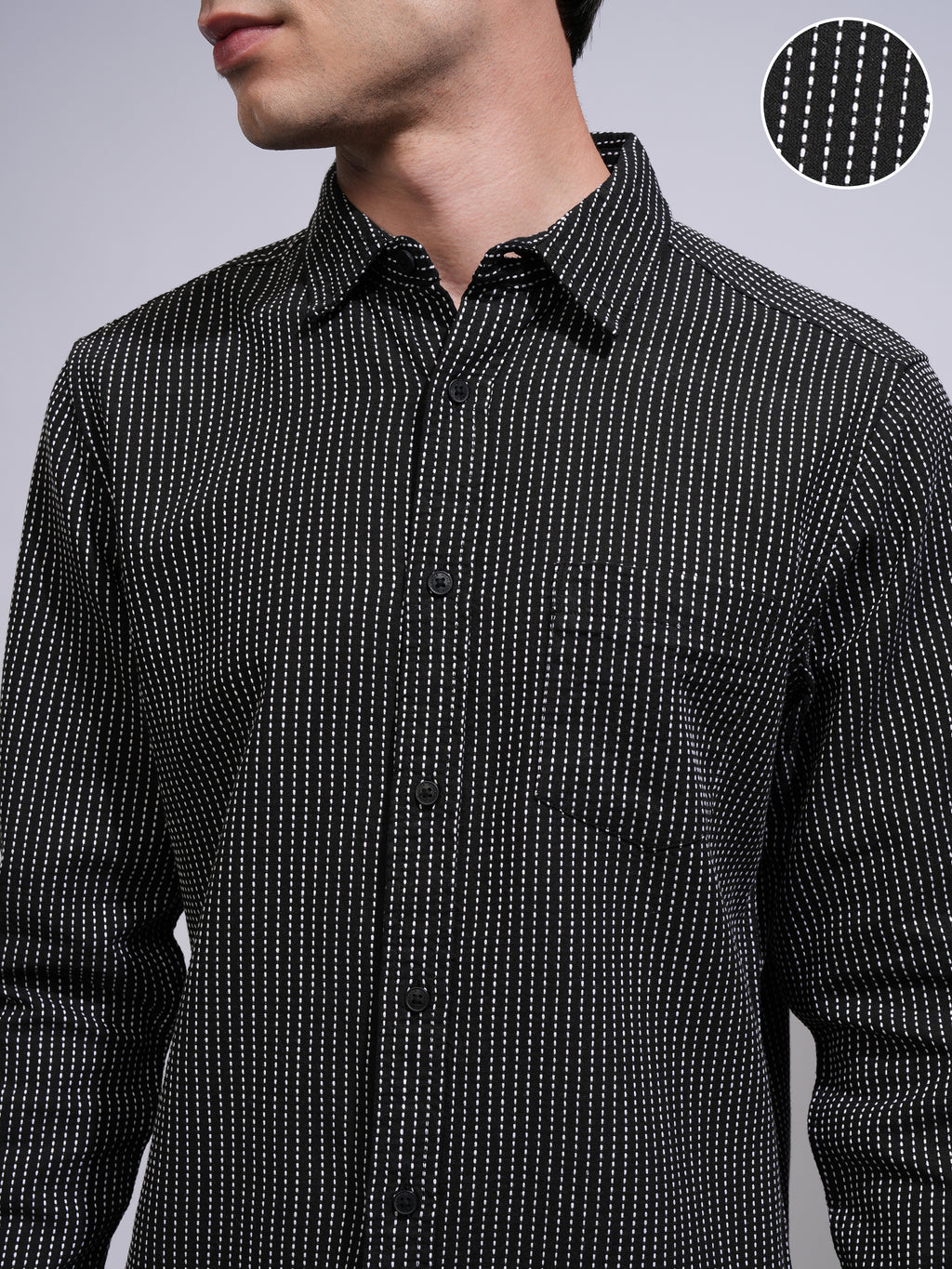 Highlander Men Black Textured Slim Fit Casual Shirt - Black - Image 5