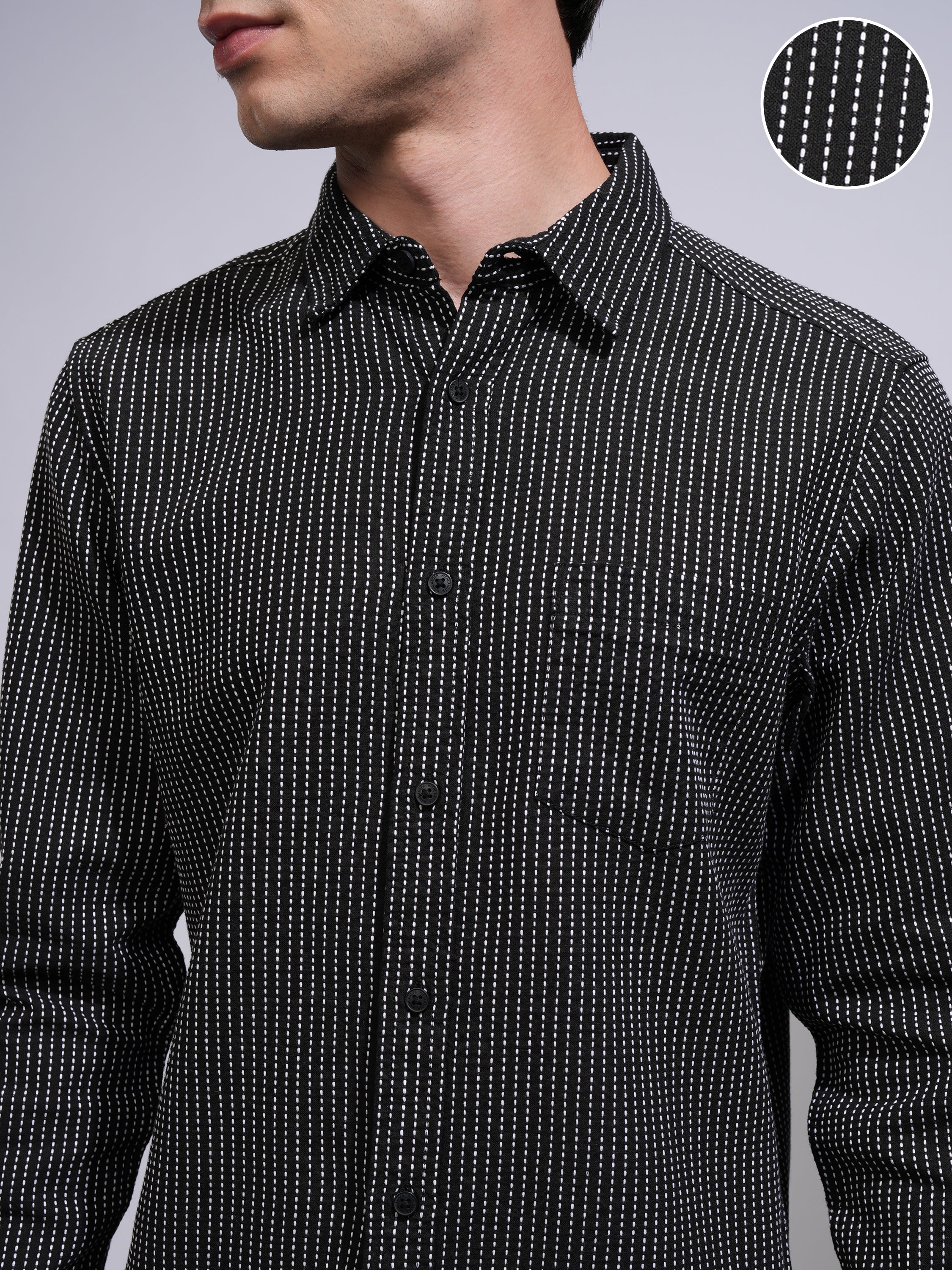 Highlander Men Black Textured Slim Fit Casual Shirt - Black - Image 5