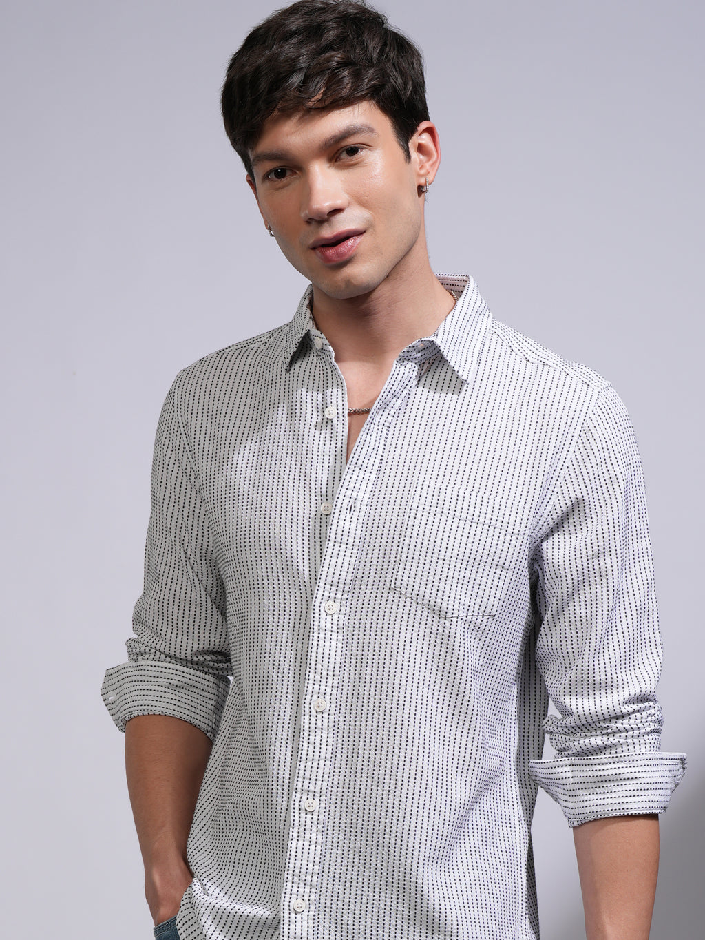 Highlander Men White Textured Slim Fit Casual Shirt - White - Image 1