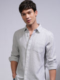Highlander Men White Textured Slim Fit Casual Shirt - White - Image 1