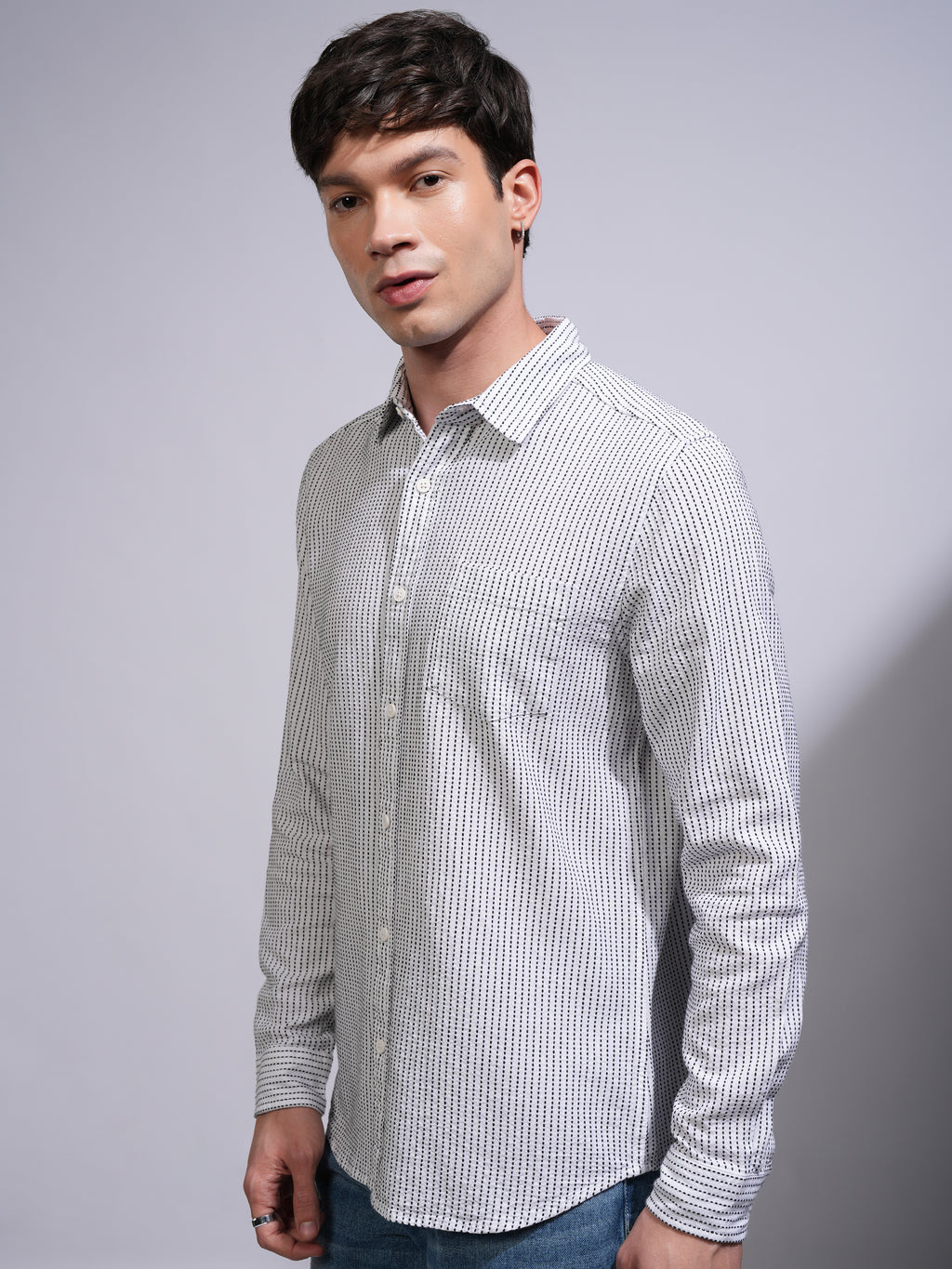 Highlander Men White Textured Slim Fit Casual Shirt - White - Image 4