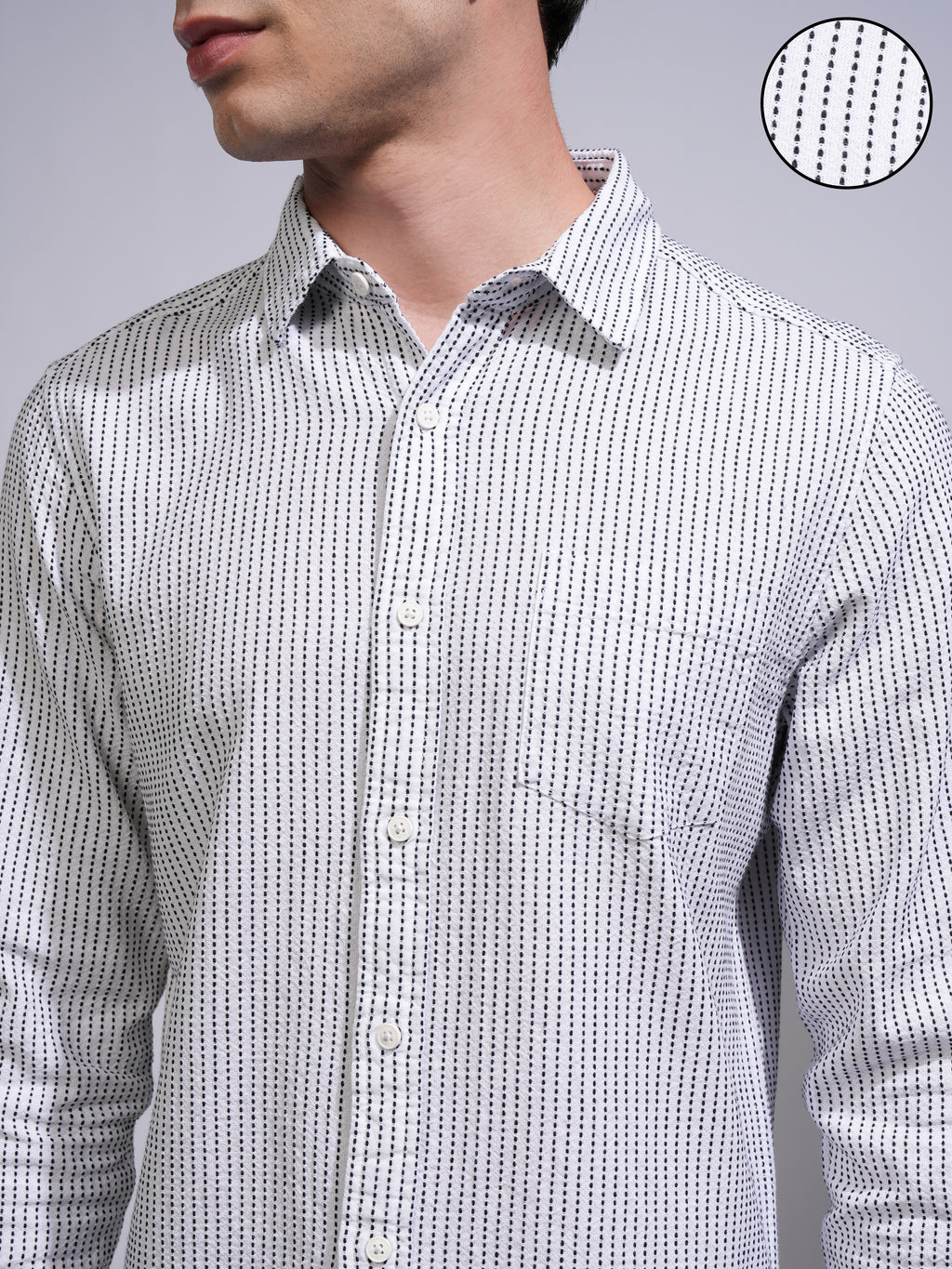 Highlander Men White Textured Slim Fit Casual Shirt - White - Image 5