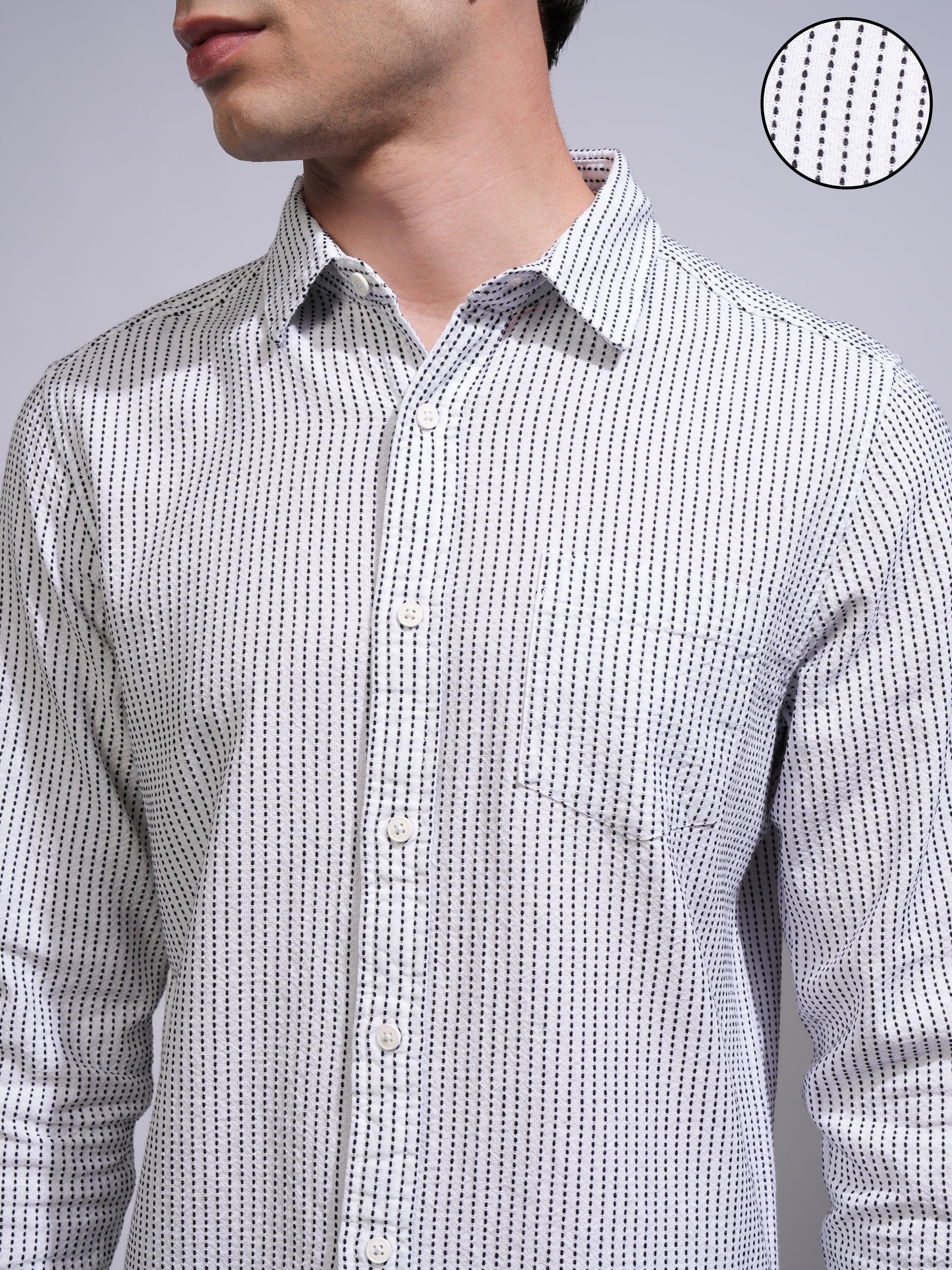 Highlander Men White Textured Slim Fit Casual Shirt - White - Image 5