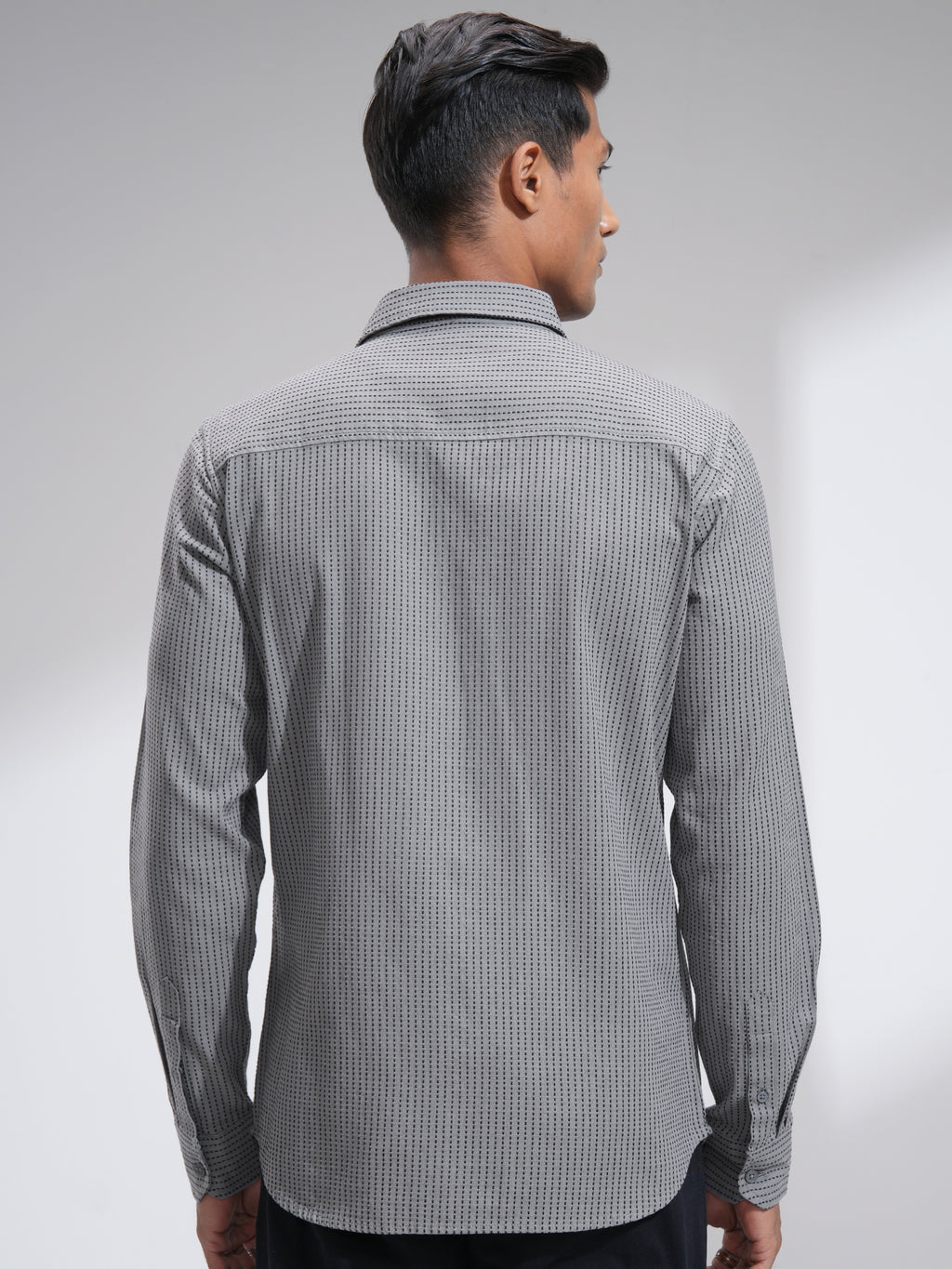 Highlander Men Grey Self Design Slim Fit Casual Shirt - Grey - Image 3