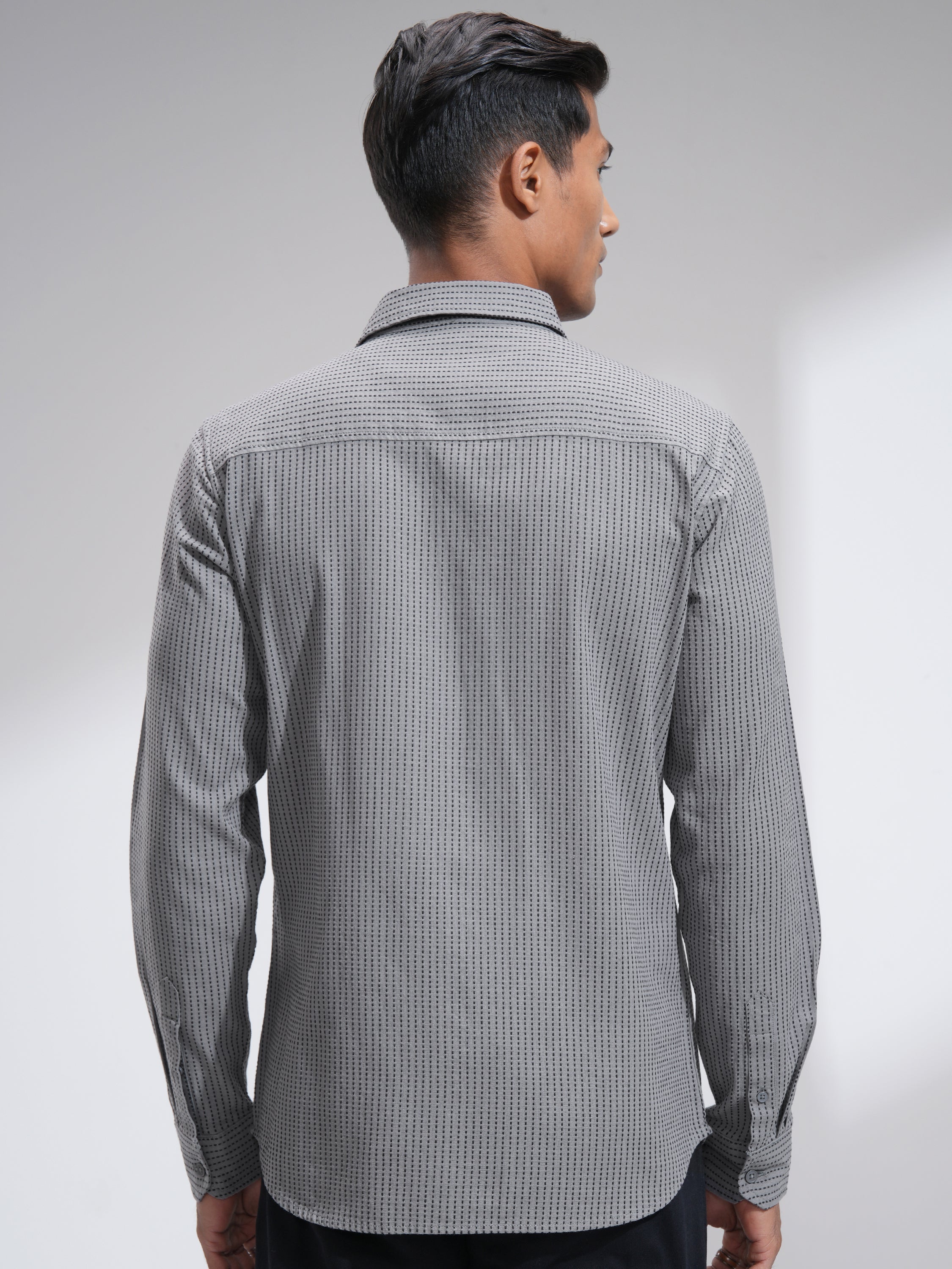 Highlander Men Grey Self Design Slim Fit Casual Shirt - Grey - Image 3