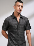 Highlander Men Black Self Design Slim Fit Casual Shirt - Black - Image 1