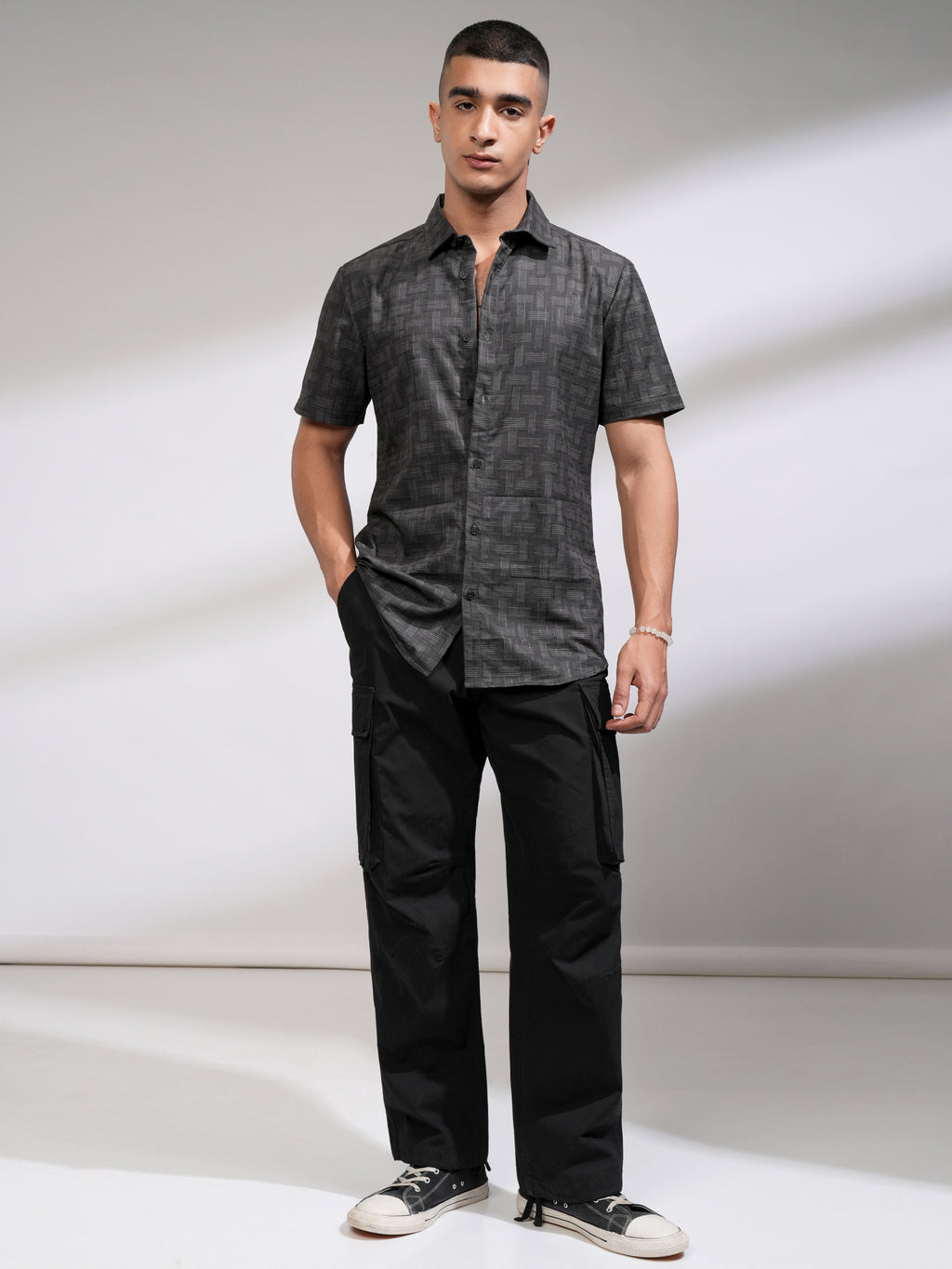 Highlander Men Black Self Design Slim Fit Casual Shirt - Black - Image 2