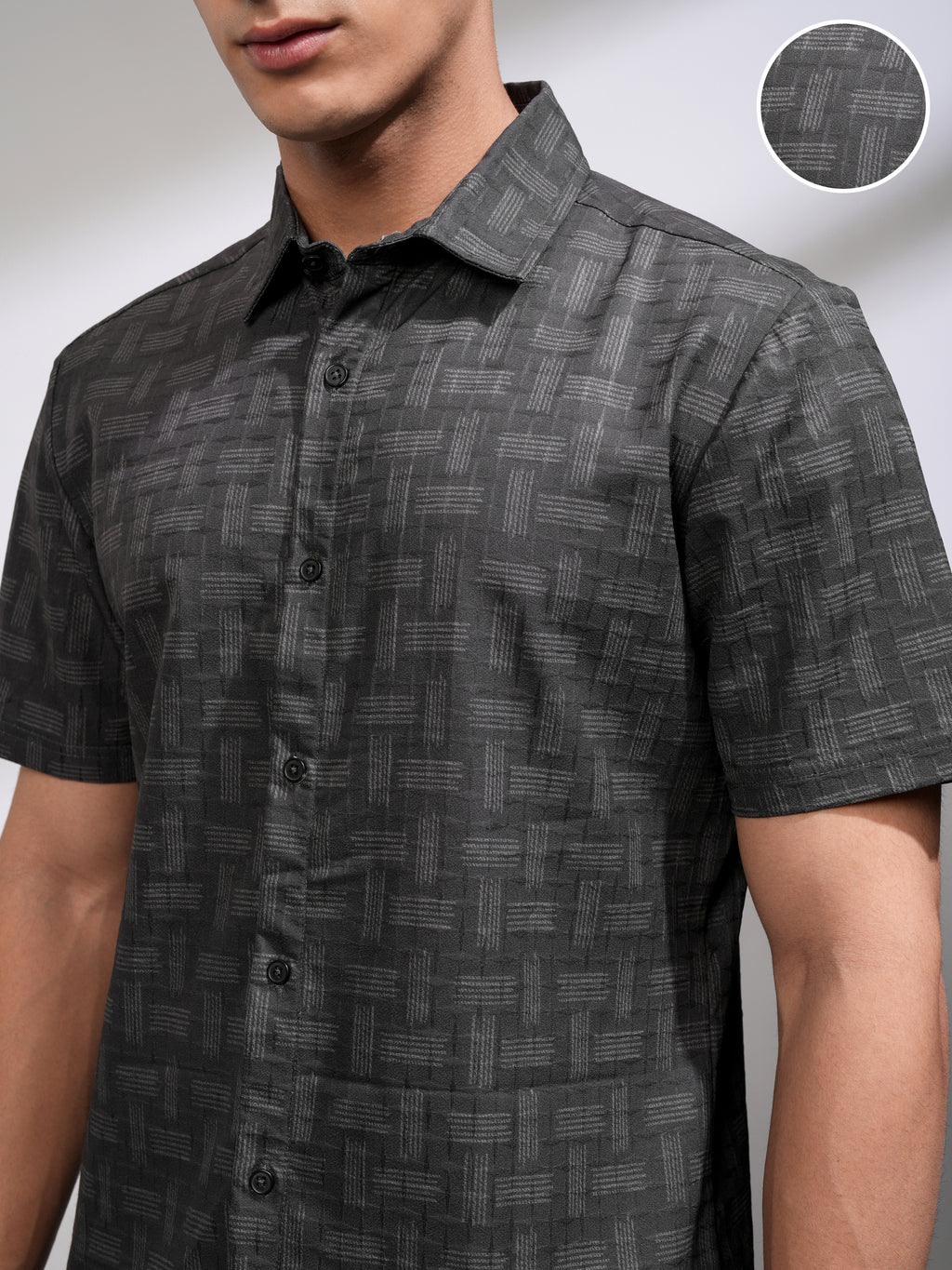 Highlander Men Black Self Design Slim Fit Casual Shirt - Black - Image 5