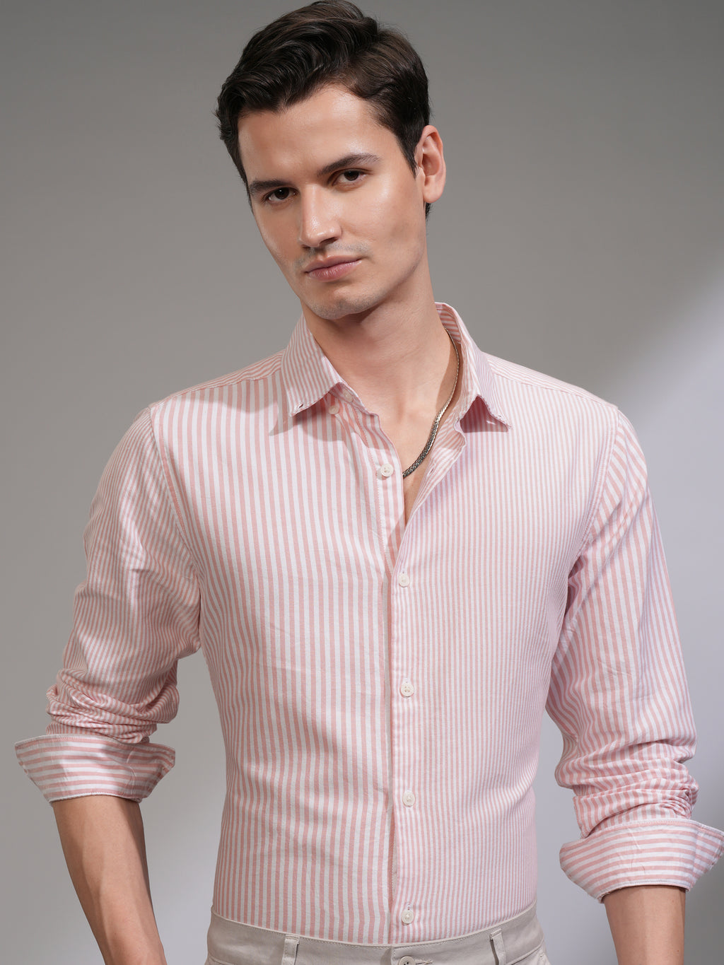 Highlander Men White Striped Slim Fit Casual Shirt - White - Image 1