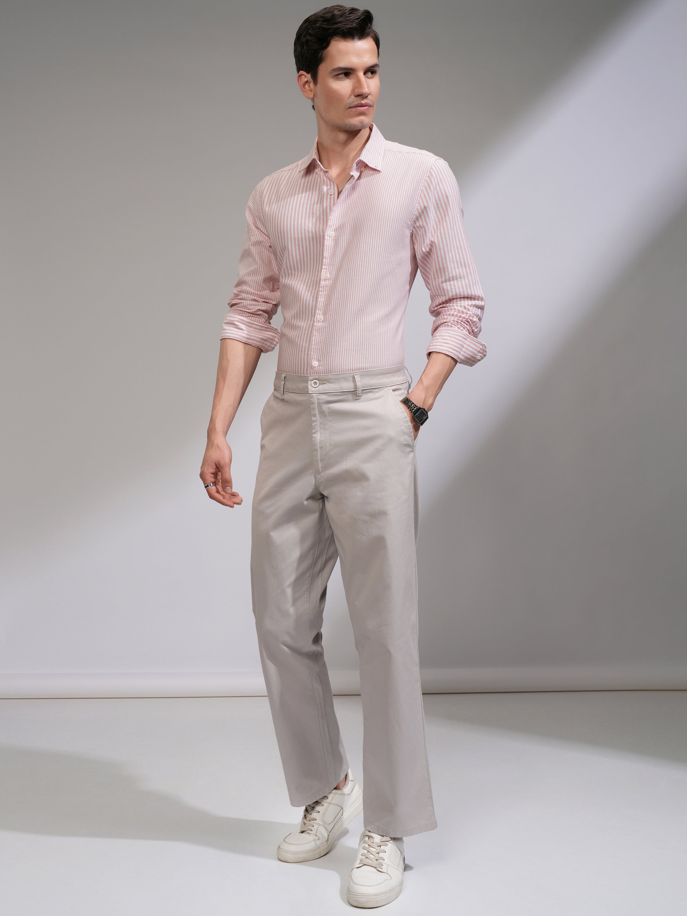 Highlander Men White Striped Slim Fit Casual Shirt - White - Image 2