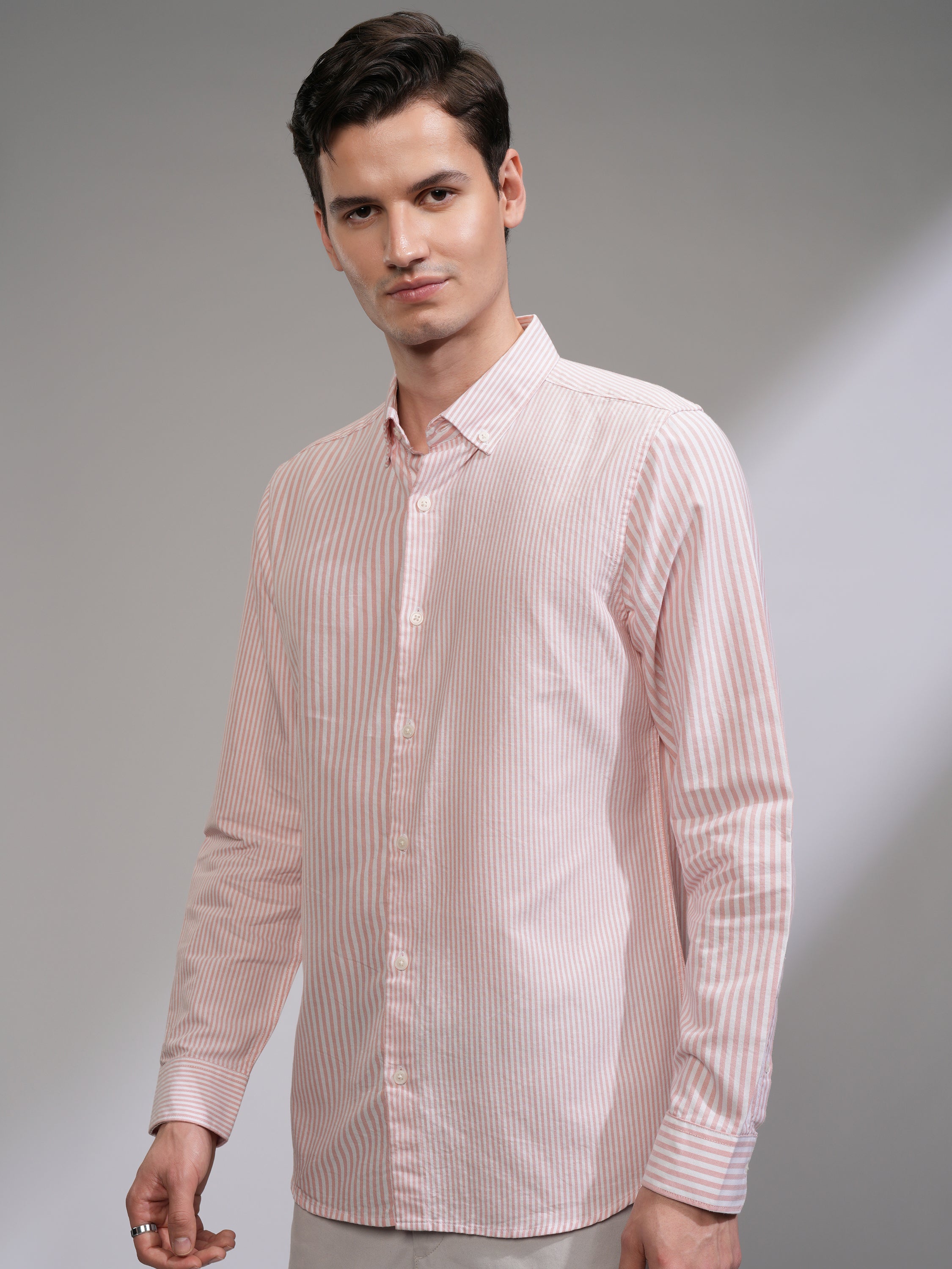 Highlander Men White Striped Slim Fit Casual Shirt - White - Image 4