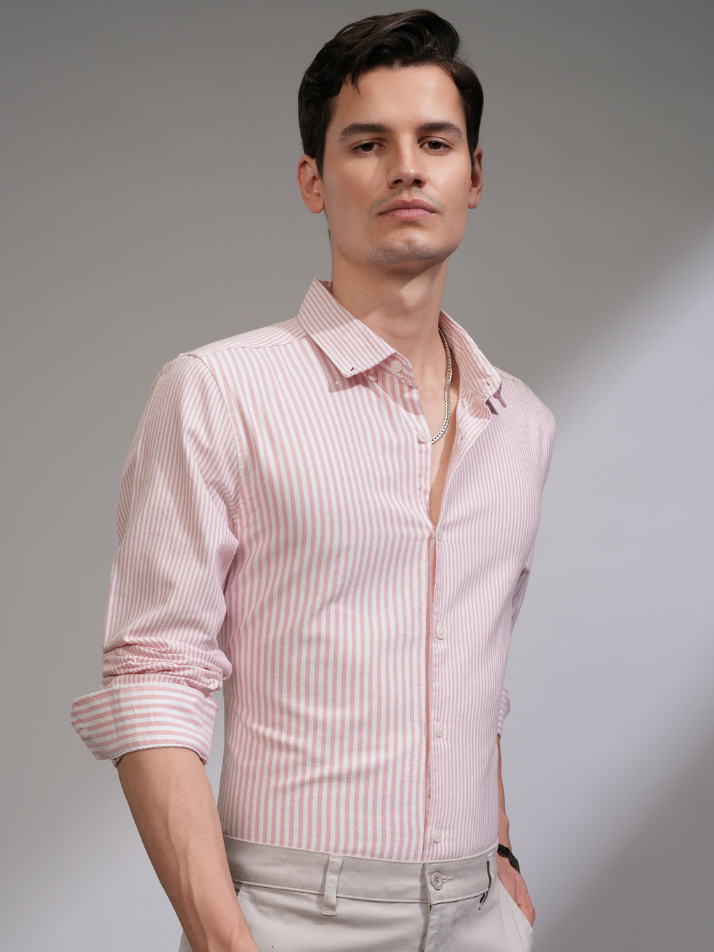 Highlander Men White Striped Slim Fit Casual Shirt - White - Image 6