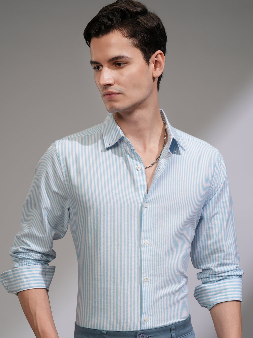 Highlander Men White Striped Slim Fit Casual Shirt - White - Image 1
