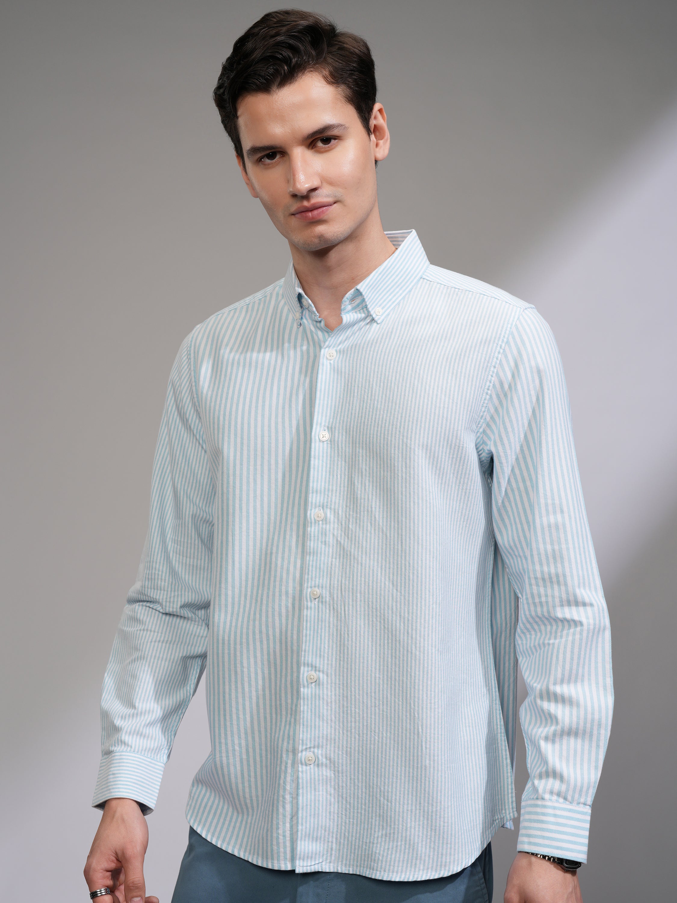 Highlander Men White Striped Slim Fit Casual Shirt - White - Image 4