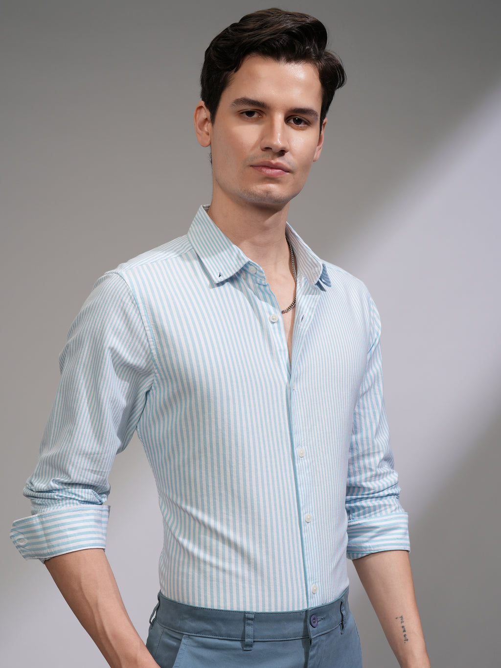 Highlander Men White Striped Slim Fit Casual Shirt - White - Image 6