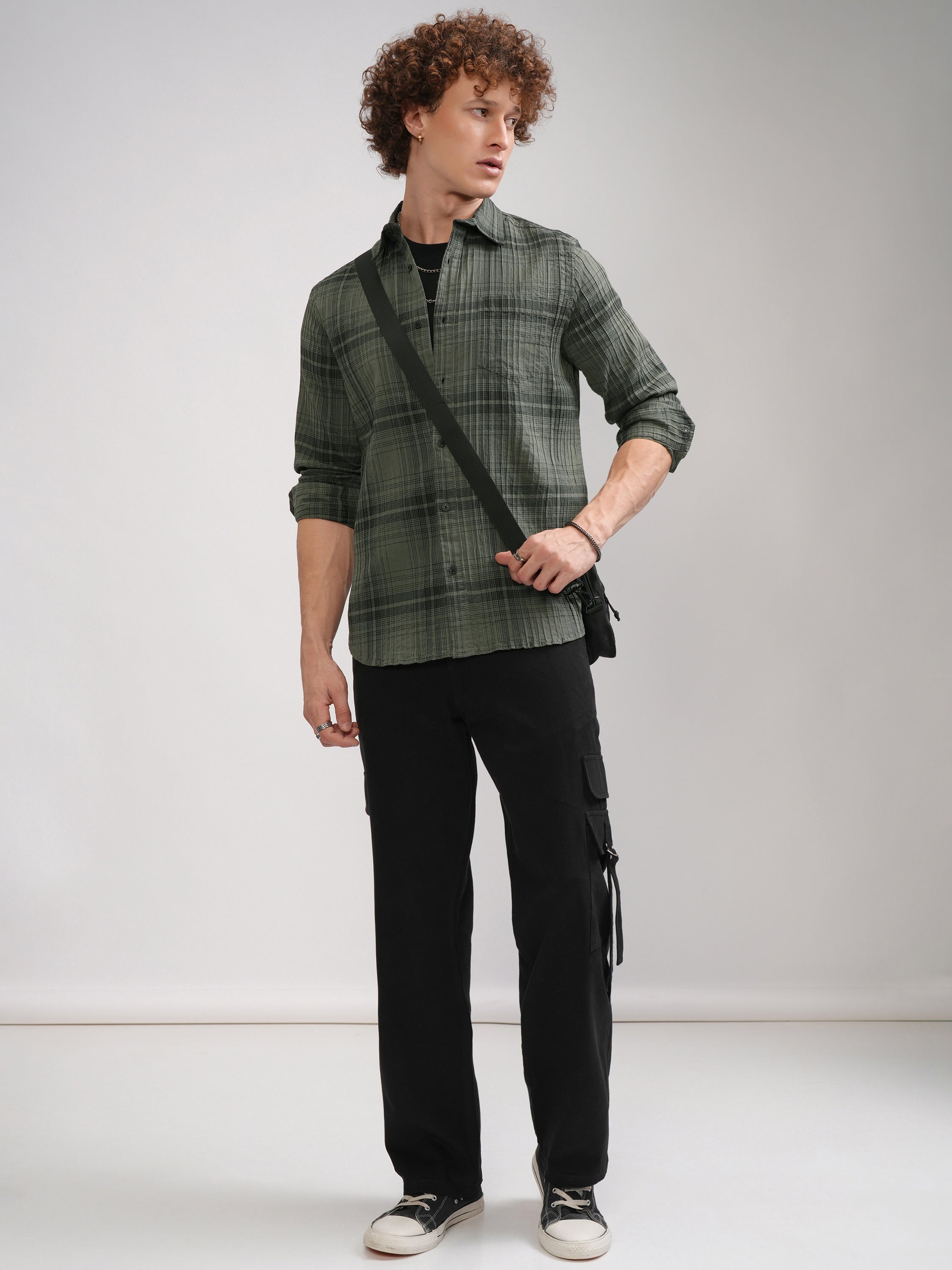 Highlander Men Green Checked Slim Fit Casual Shirt - Green - Image 2