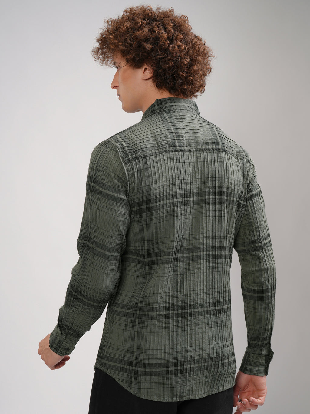 Highlander Men Green Checked Slim Fit Casual Shirt - Green - Image 3