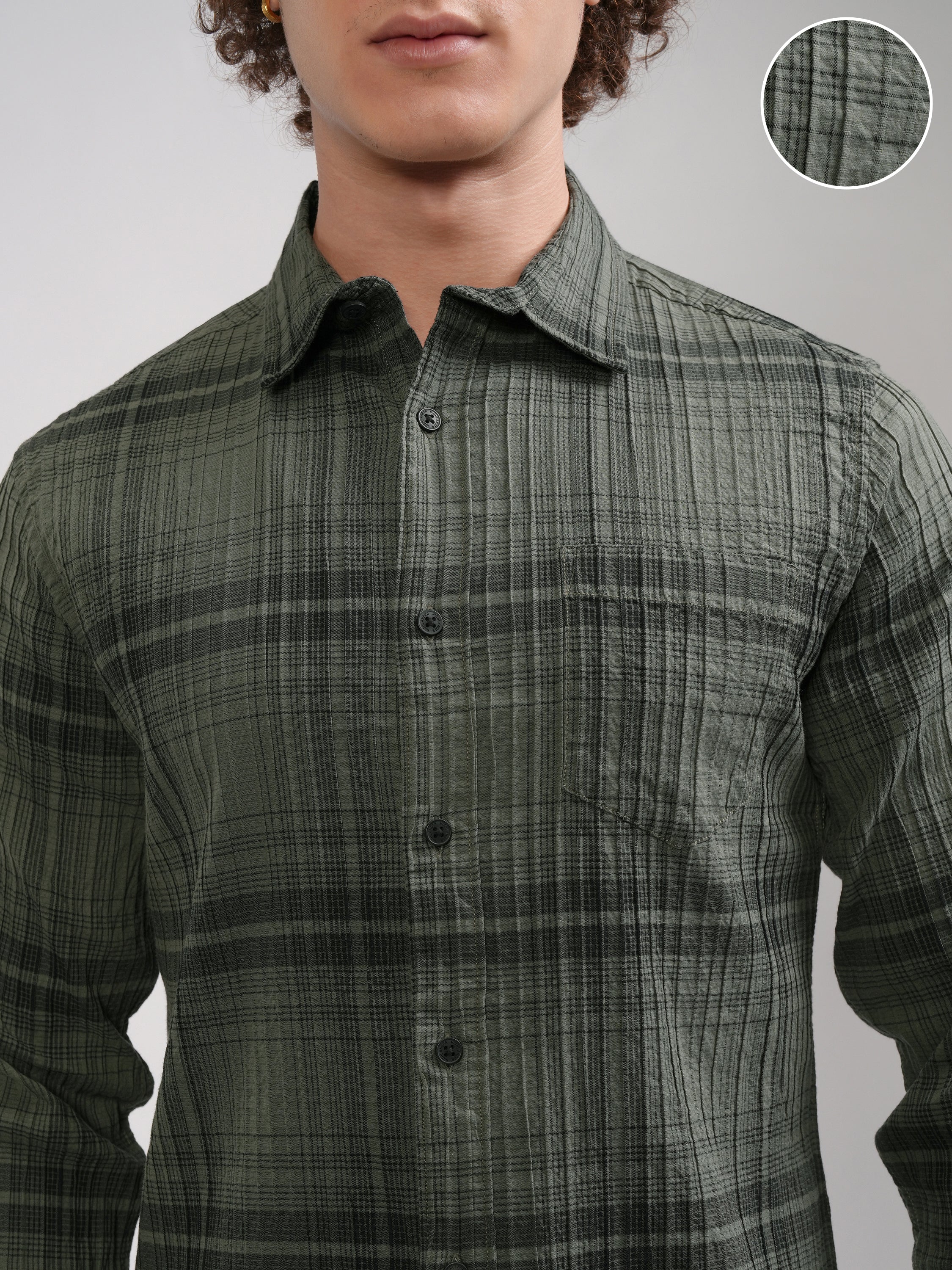 Highlander Men Green Checked Slim Fit Casual Shirt - Green - Image 5
