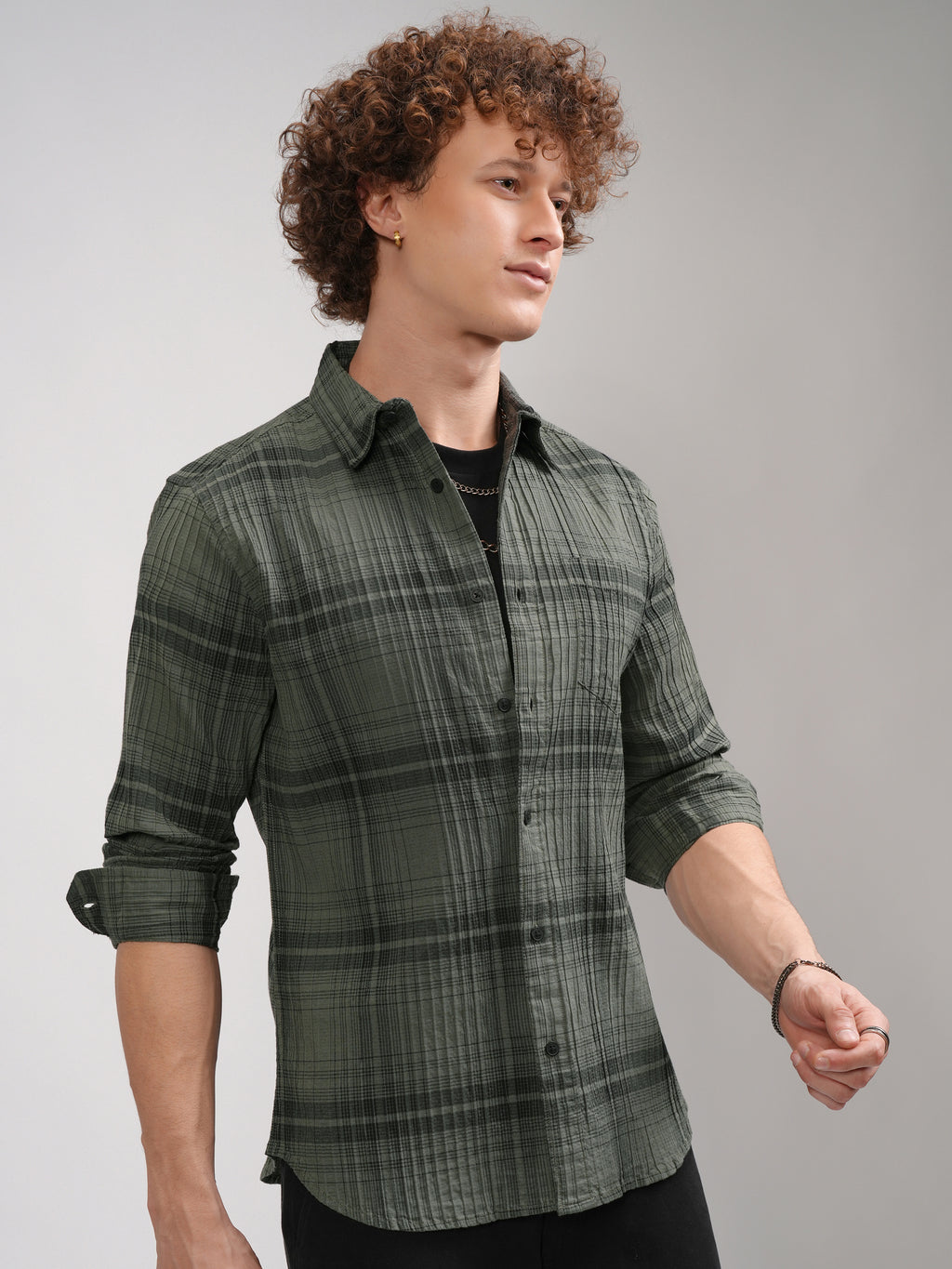 Highlander Men Green Checked Slim Fit Casual Shirt - Green - Image 6