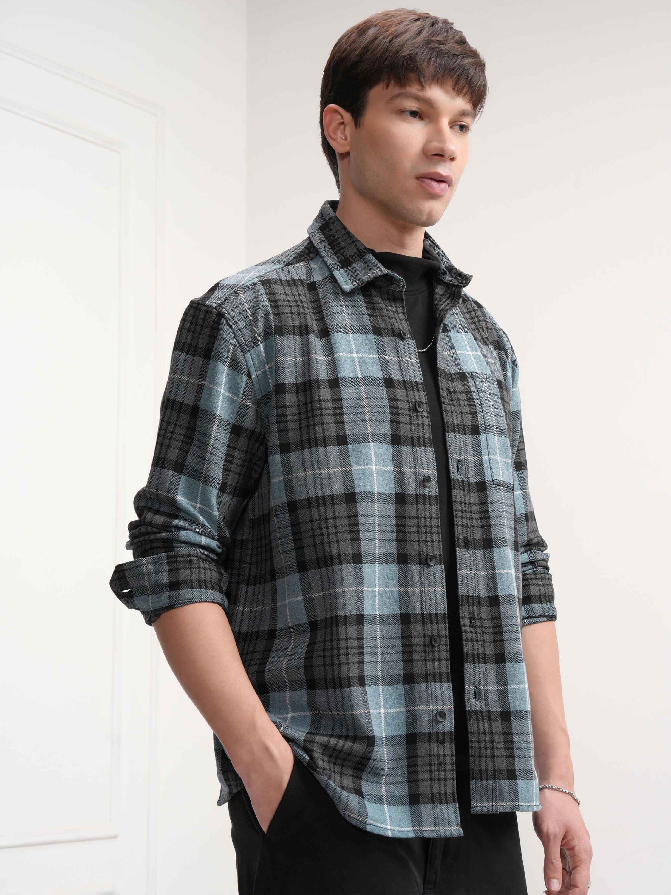 Highlander Men Blue Checked Relaxed Fit Casual Shirt - Blue - Image 6