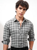Highlander Men Grey Checked Slim Fit Casual Shirt - Grey - Image 1