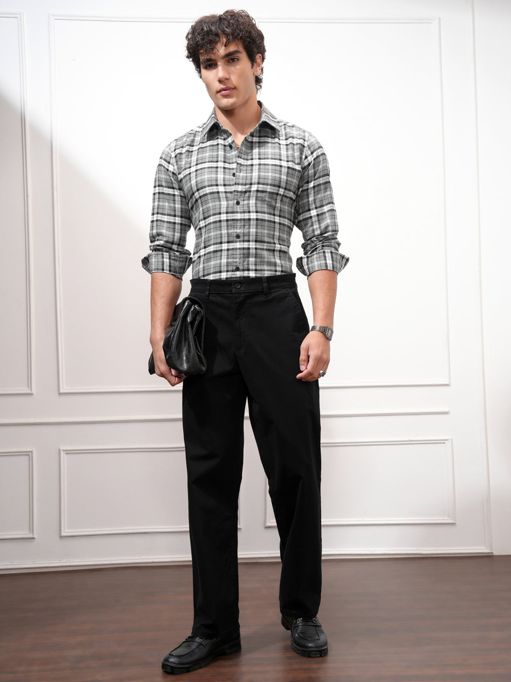 Highlander Men Grey Checked Slim Fit Casual Shirt - Grey - Image 2