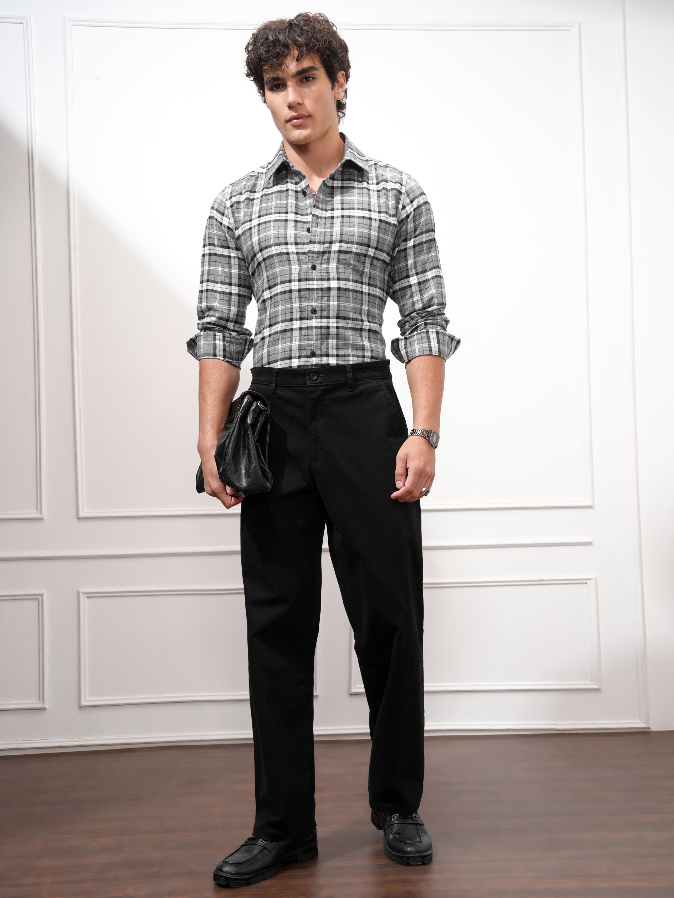 Highlander Men Grey Checked Slim Fit Casual Shirt - Grey - Image 2