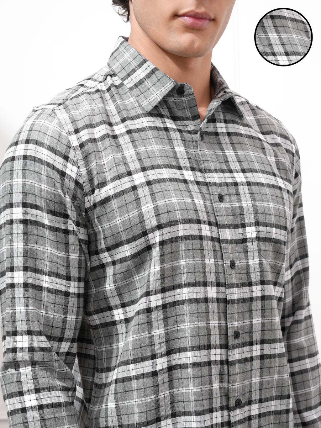 Highlander Men Grey Checked Slim Fit Casual Shirt - Grey - Image 5