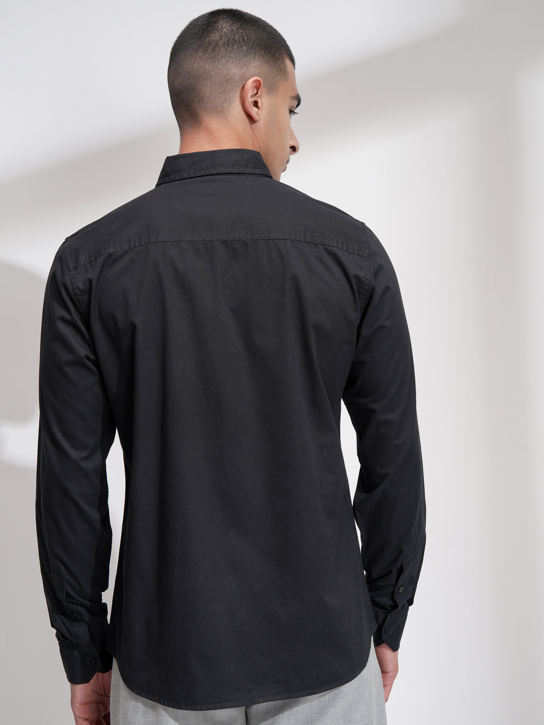 Highlander Men Black Solid Slim Fit Casual Shirt - Black - Image 3