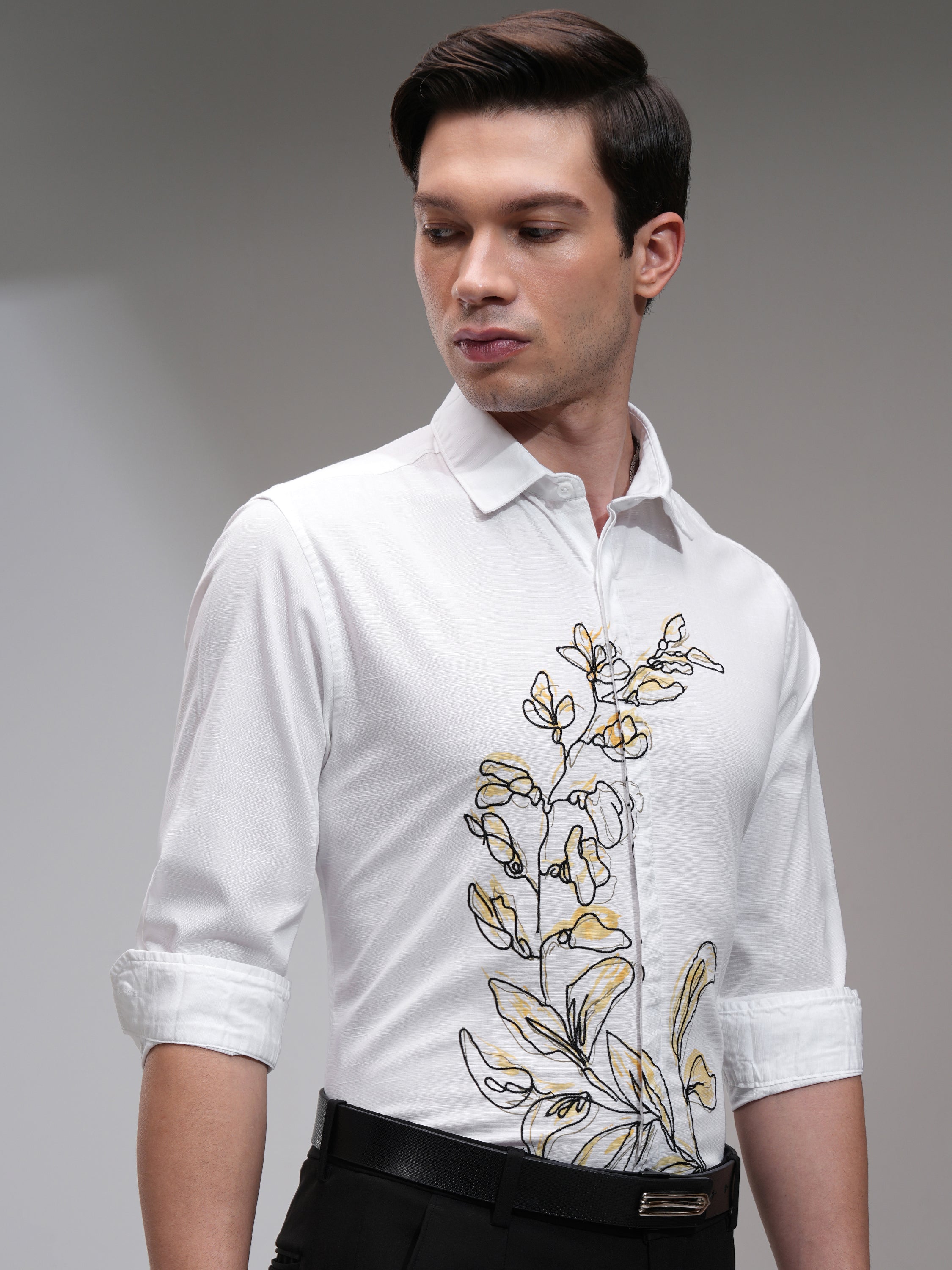 Highlander Men White Printed Slim Fit Casual Shirt - White - Image 6
