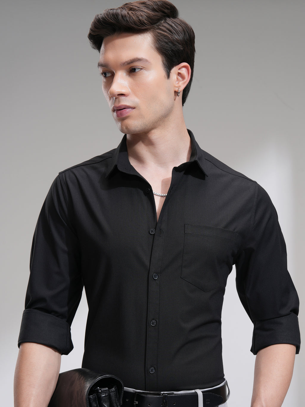 Highlander Men Black Solid Slim Fit Casual Shirt - Black - Image 1