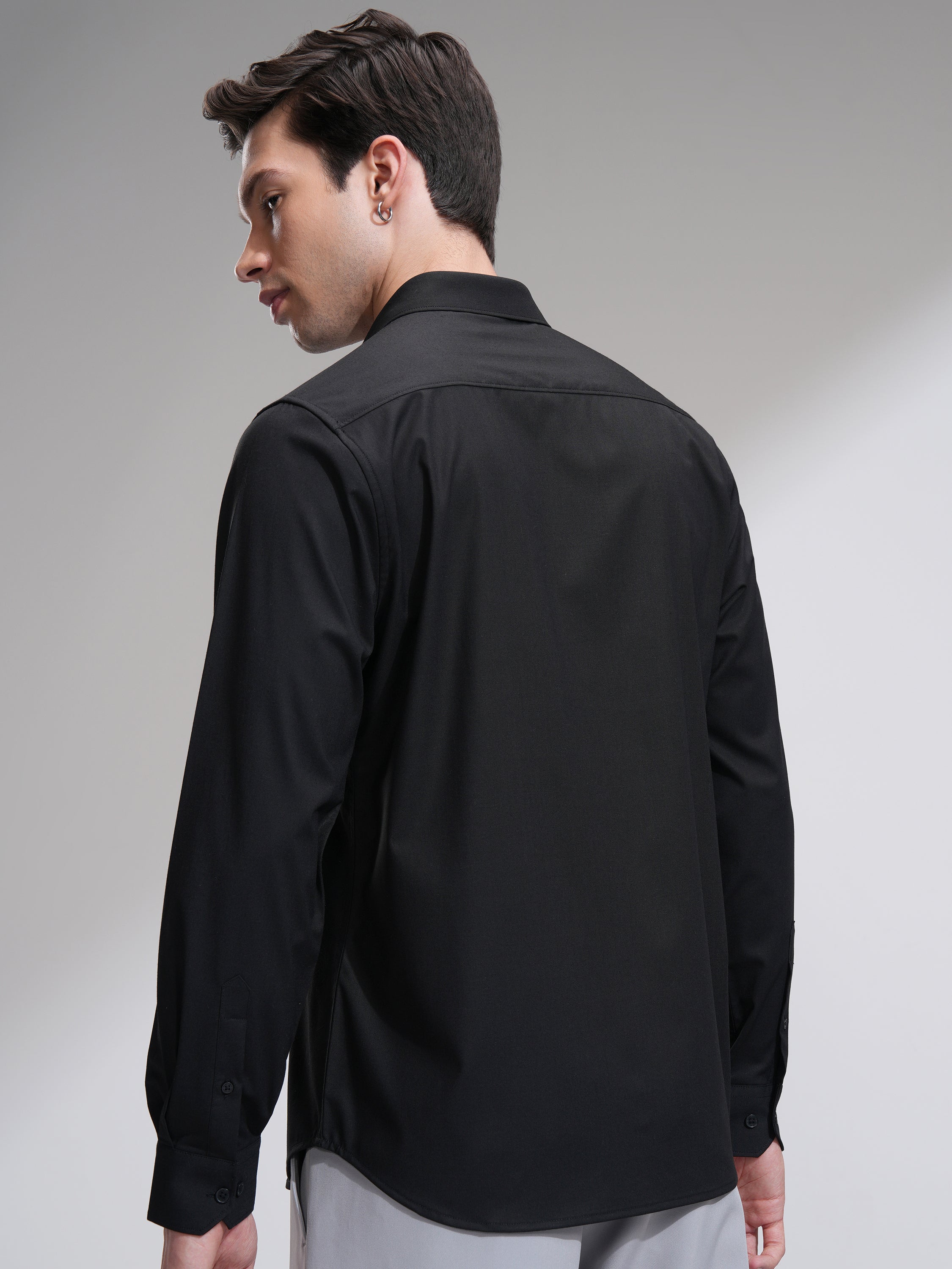 Highlander Men Black Solid Slim Fit Casual Shirt - Black - Image 3