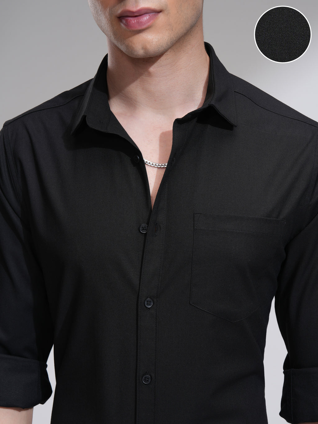 Highlander Men Black Solid Slim Fit Casual Shirt - Black - Image 5