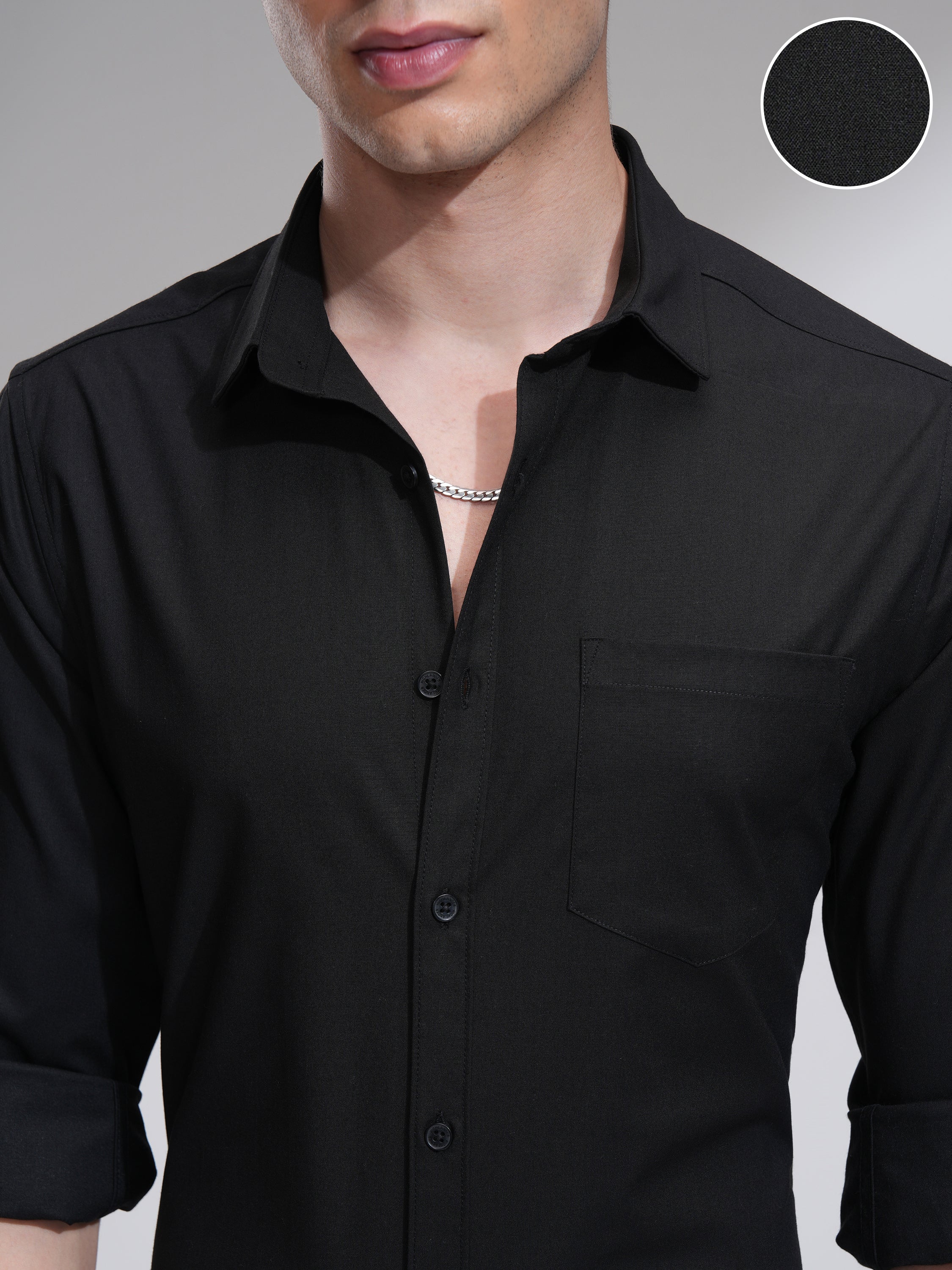 Highlander Men Black Solid Slim Fit Casual Shirt - Black - Image 5