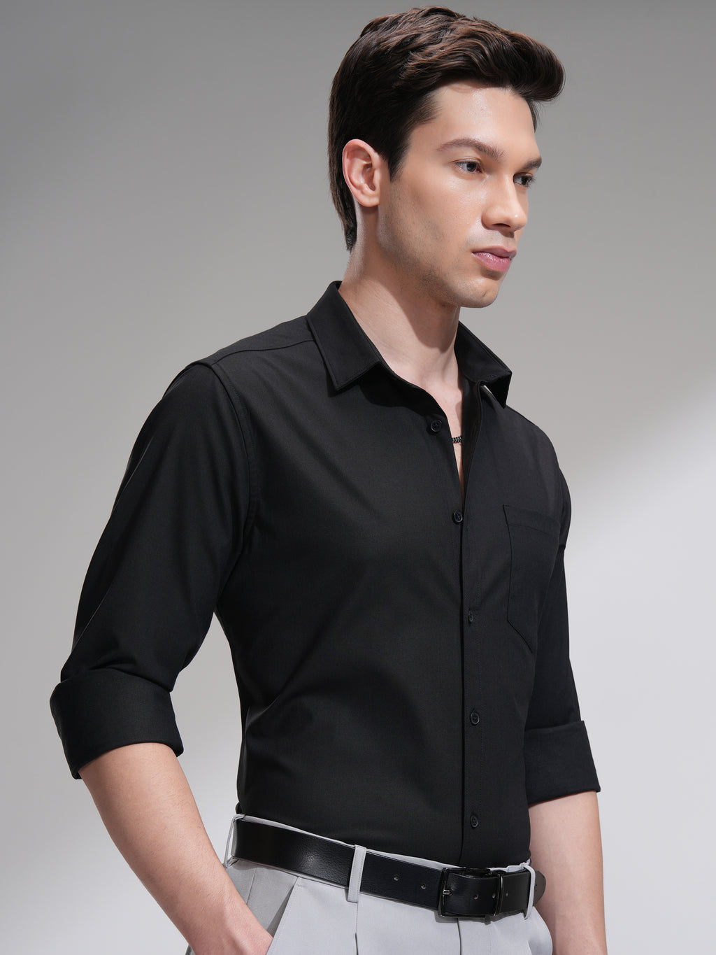 Highlander Men Black Solid Slim Fit Casual Shirt - Black - Image 6