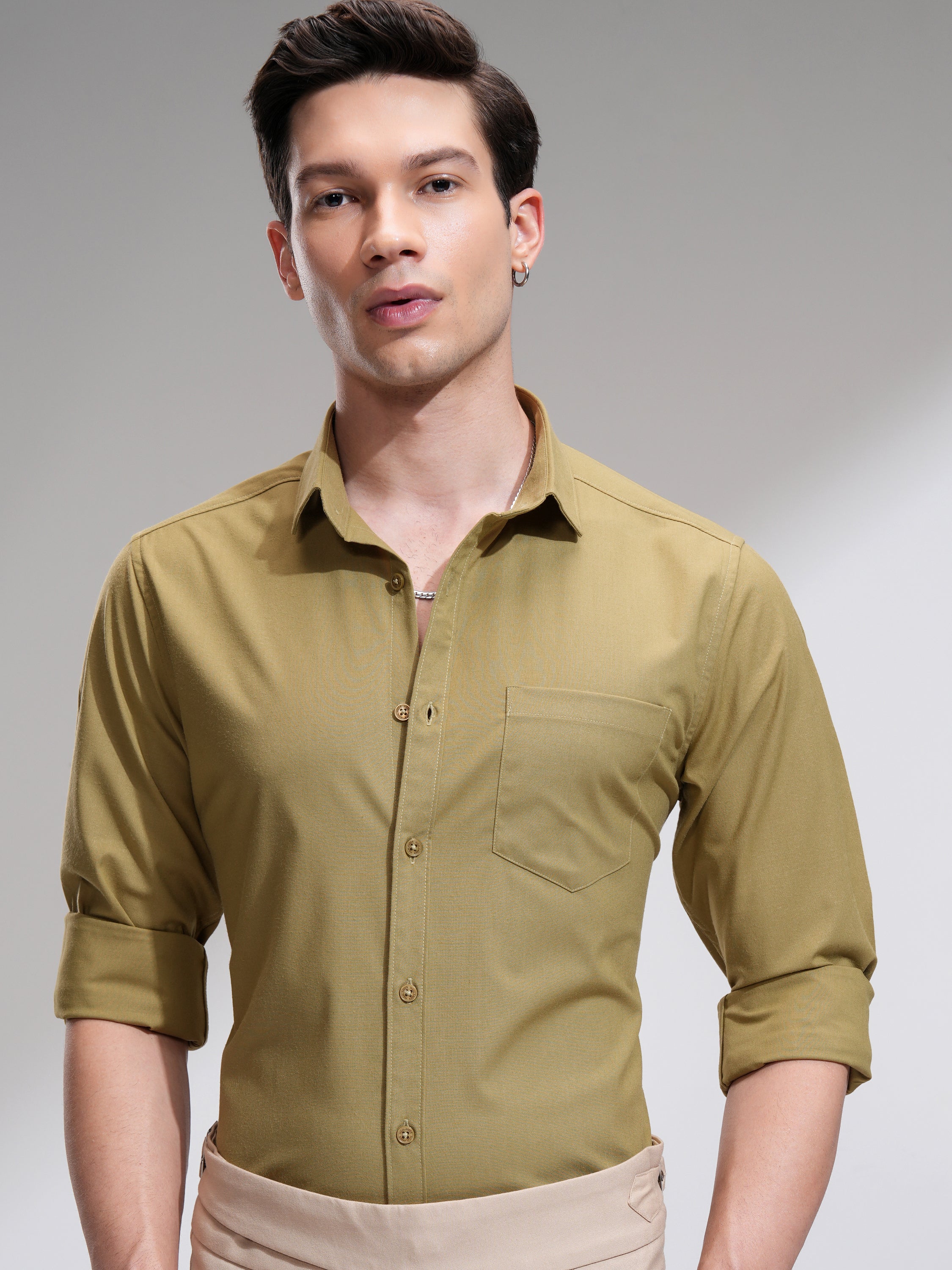 Highlander Men Mustard Solid Slim Fit Casual Shirt - Mustard - Image 1