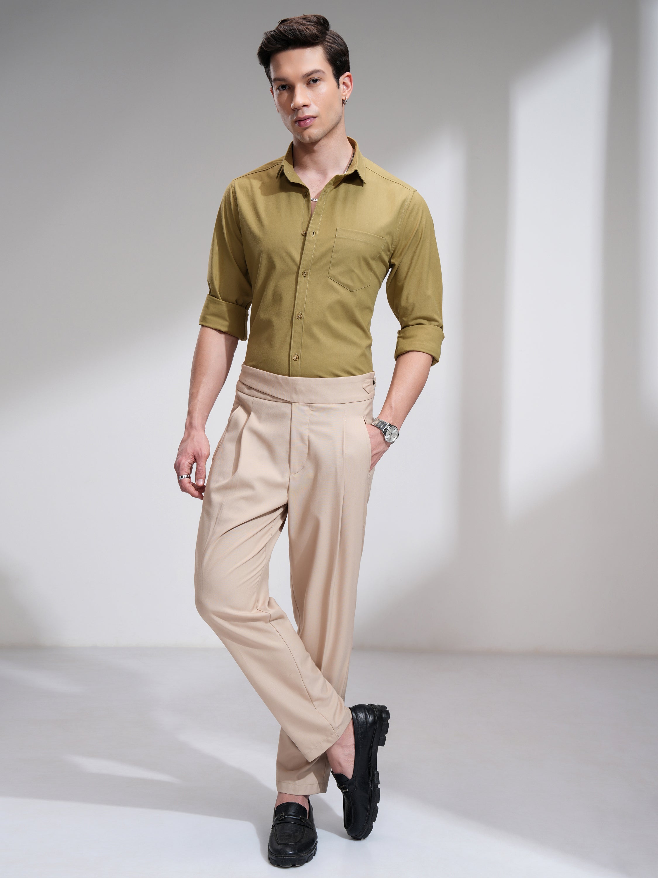 Highlander Men Mustard Solid Slim Fit Casual Shirt - Mustard - Image 2