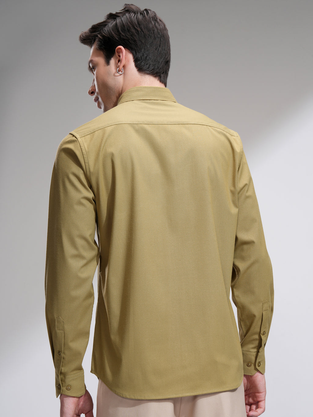 Highlander Men Mustard Solid Slim Fit Casual Shirt - Mustard - Image 3