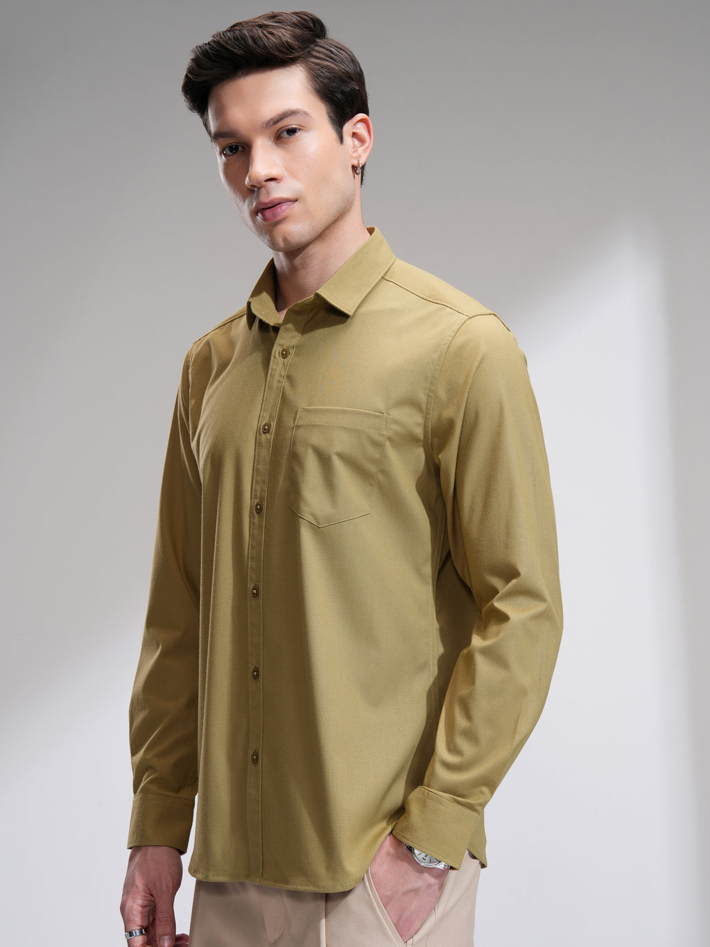 Highlander Men Mustard Solid Slim Fit Casual Shirt - Mustard - Image 4