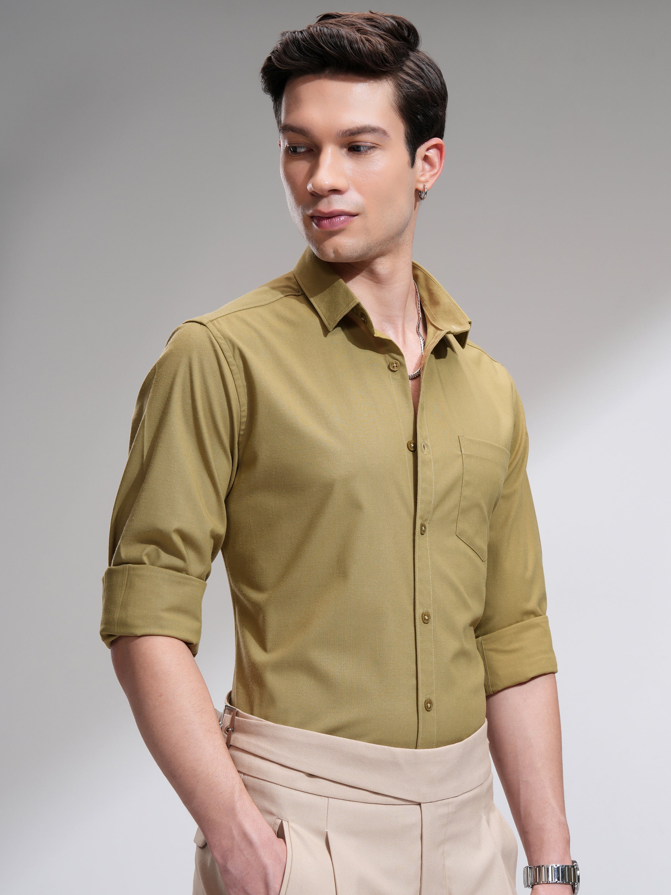 Highlander Men Mustard Solid Slim Fit Casual Shirt - Mustard - Image 6