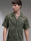Highlander Men Olive Embroidered Relaxed Fit Casual Shirt - Olive - Image 1