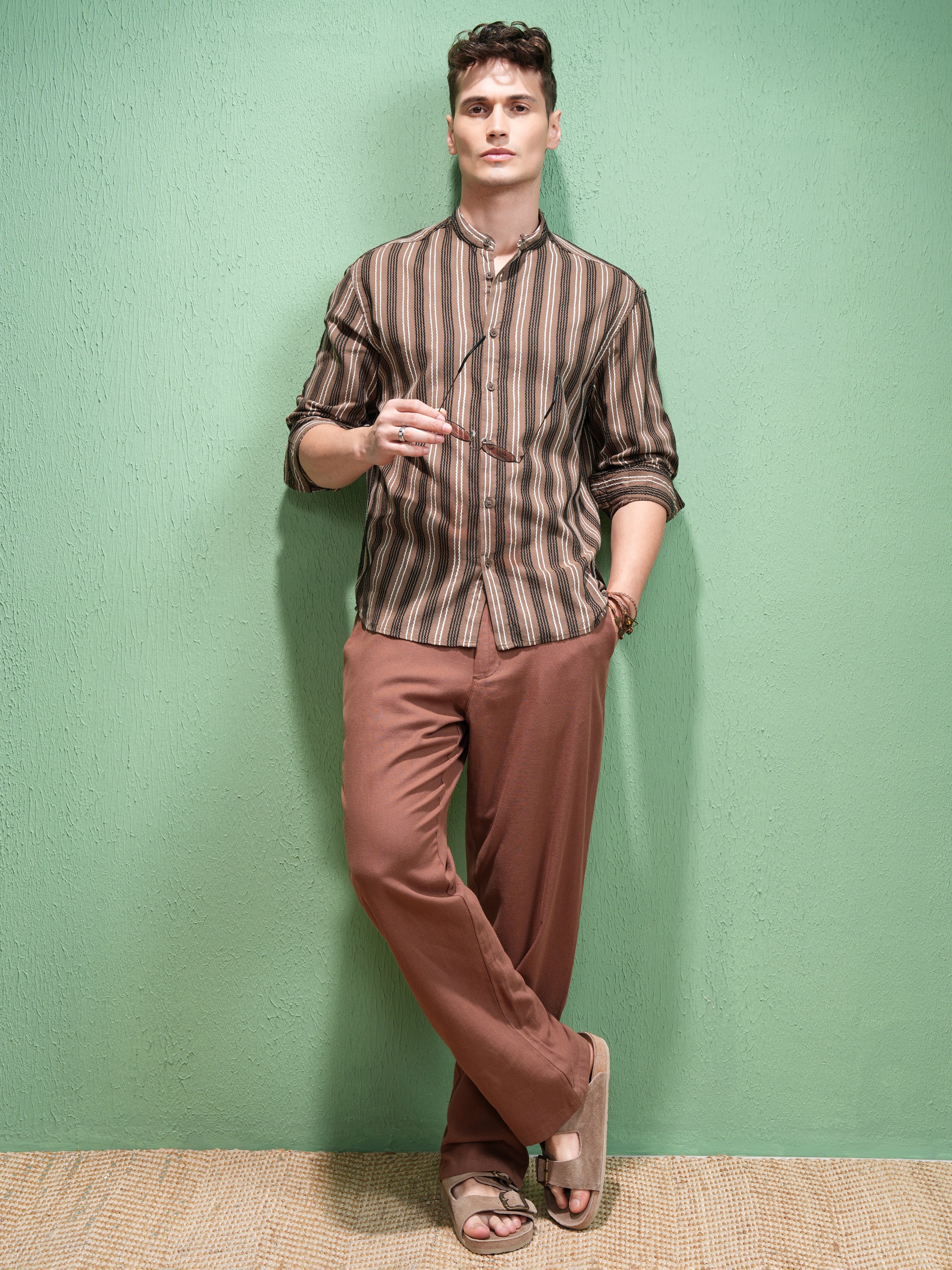 Highlander Men Brown Striped Relaxed Fit Casual Shirt - Brown - Image 2